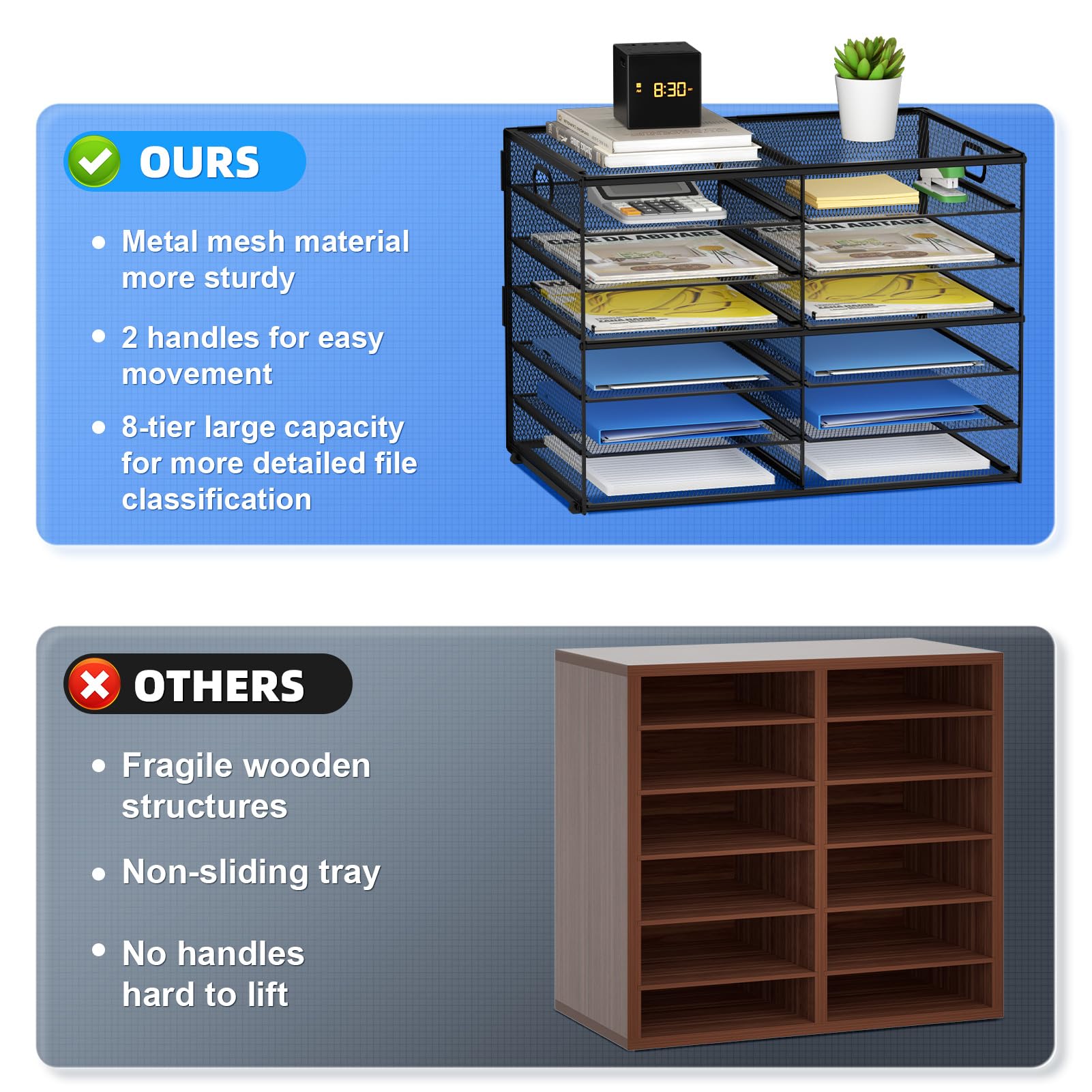 Lavatino 12 Compartment Mesh Desk Organizer - Black Paper & Mail Sorter Tray with Handle for Office, Classroom, or Home - Perfect for Organizing Documents, Letters, and Office Supplies on Your Desk