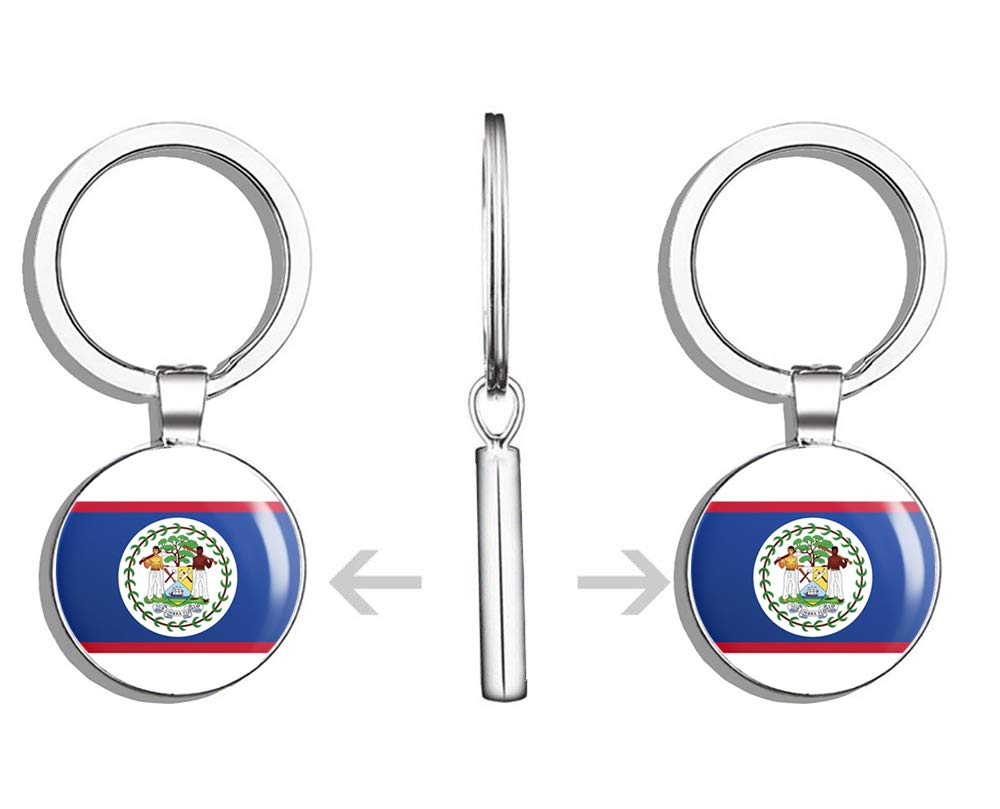 Belize Flag Double Sided Stainless Steel Keychain - Durable Key Ring Holder with Carabiner Clip for Keys, Backpacks & Key Finder - Perfect for Travel, Gifts & Everyday Use