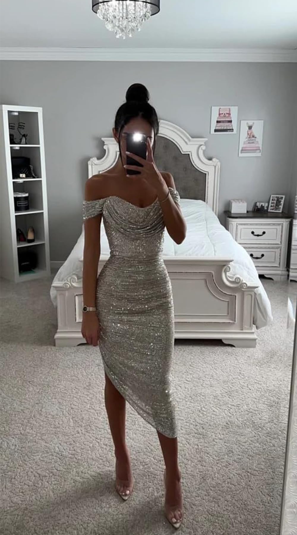 Sparkly Sequin Prom Dress Off Shoulder Tight Midi - Party & Homecoming