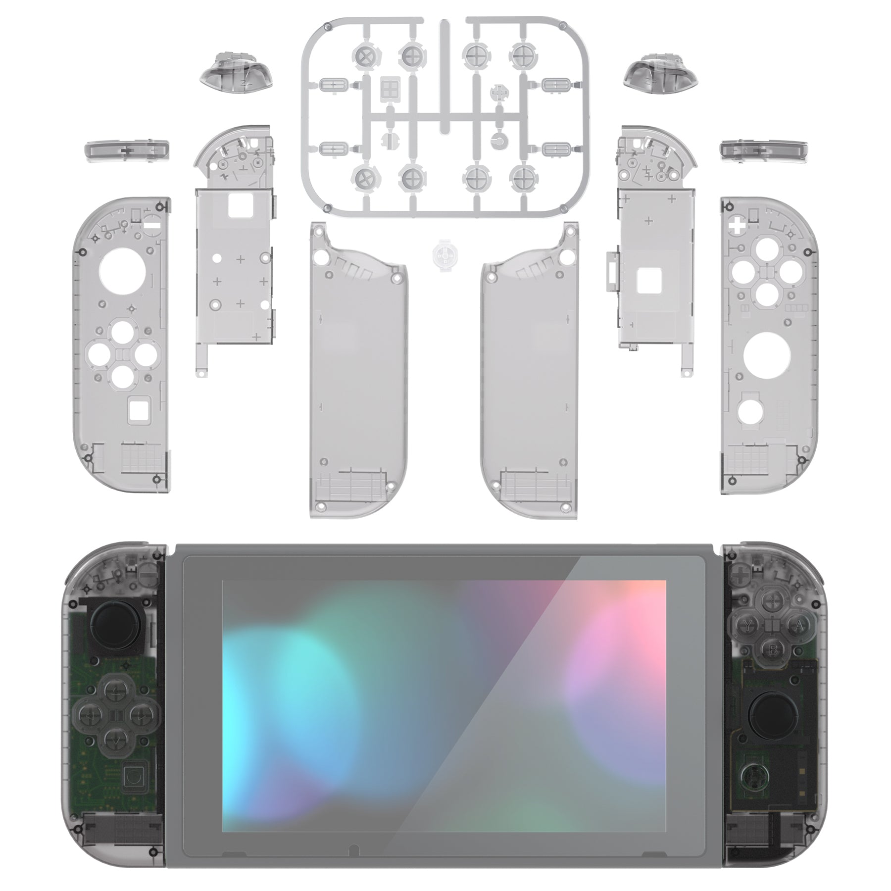 eXtremeRate Clear Black Joycon Controller Shell Replacement Kit for Nintendo Switch & OLED - Full Set Buttons Included | DIY Housing Case for Joy-Con (Console Not Included) CM510 | Perfect for Gaming, Repair, and Customization