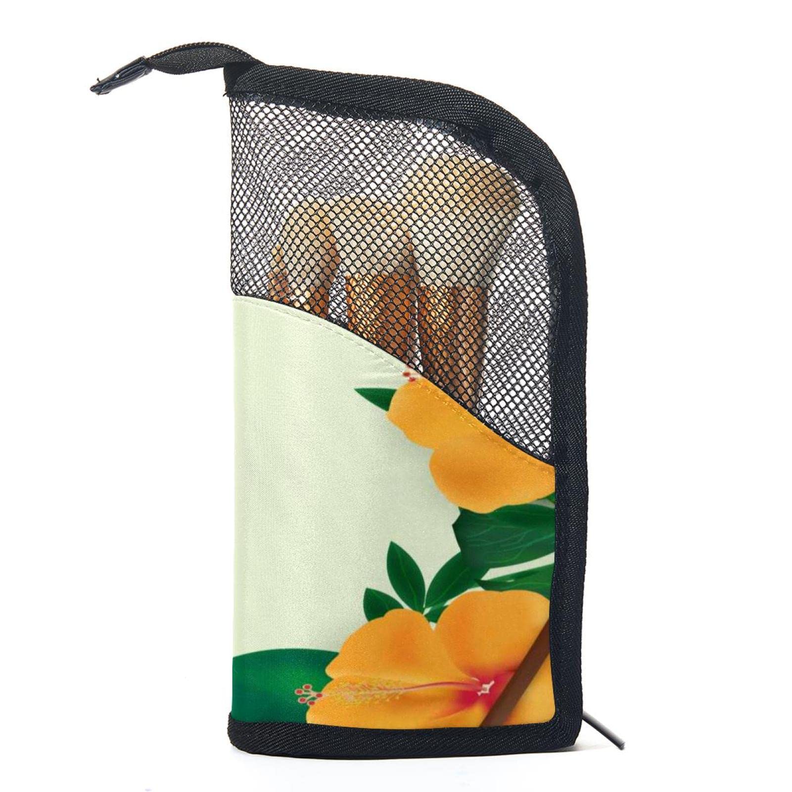 Premium 12-Piece Makeup Brush Organizer Bag with Tropical Leaves & Yellow Flowers Design - Portable Travel Makeup Brush Holder Case for Professional Artists & Beauty Enthusiasts - Perfect for Home, Travel & Salon Use