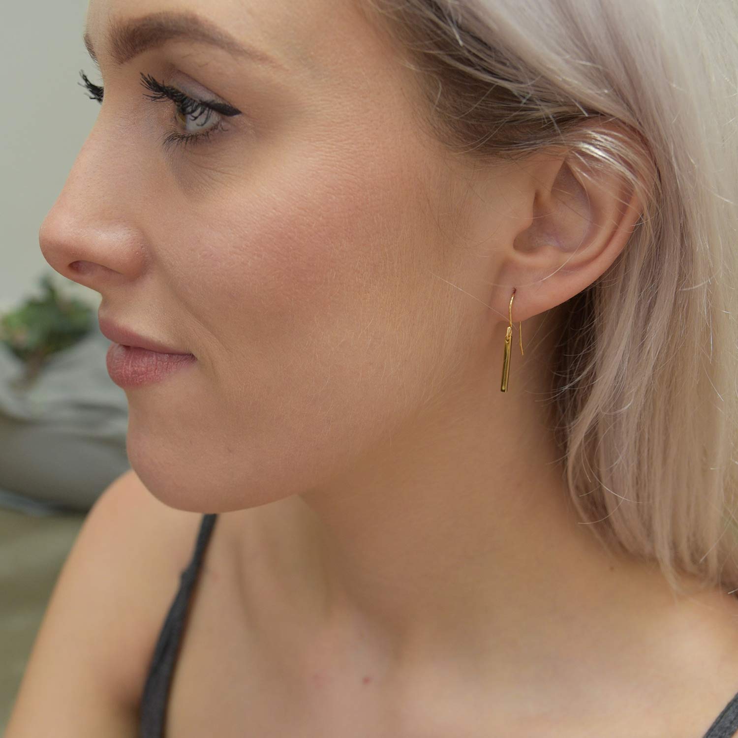 18K Gold Plated Sterling Silver Bar Drop Earrings for Women - Elegant Minimalist Dangle Earrings for Everyday Wear, Parties & Special Occasions