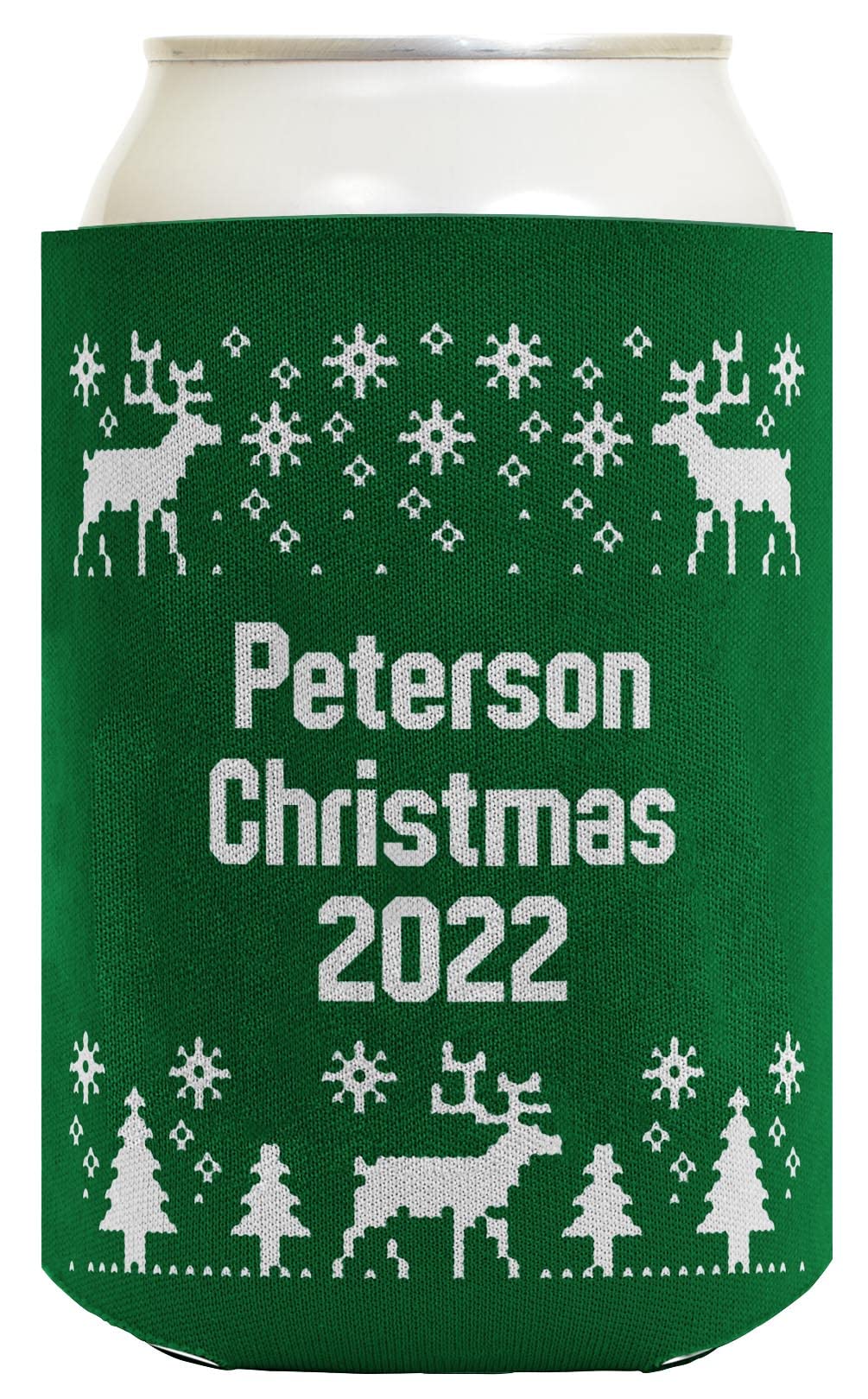 Custom Name or Date Christmas Party Favors - 48-Pack Personalized Can Coolers & Drink Sleeves (Green) | Perfect for Holiday Parties, Office Events & Family Gatherings