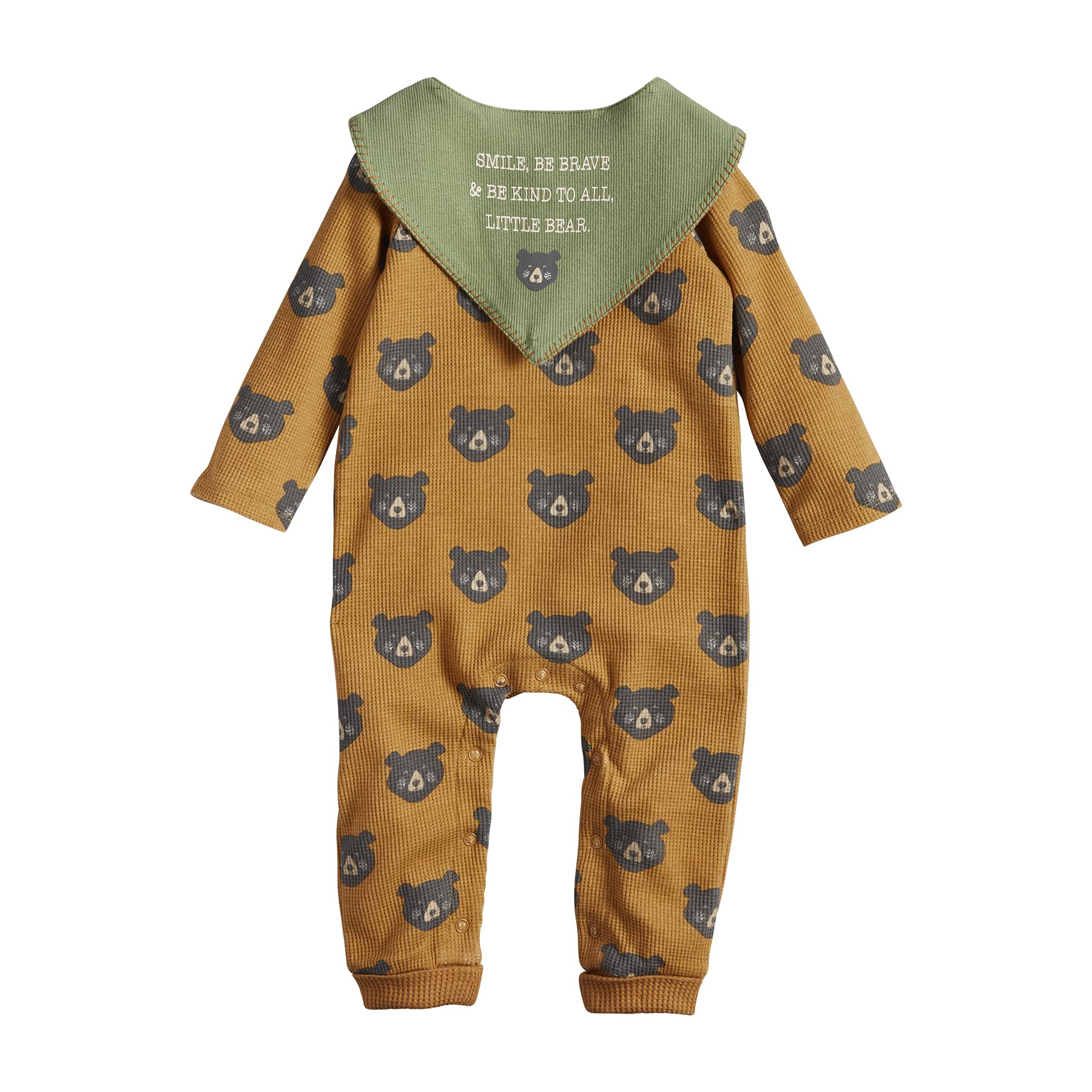 Mud Pie Baby Boys Waffle Bear One-Piece Romper and Bib Set - Soft Cotton Outfit for Newborns & Infants - Perfect for Playtime, Photo Shoots & Special Occasions