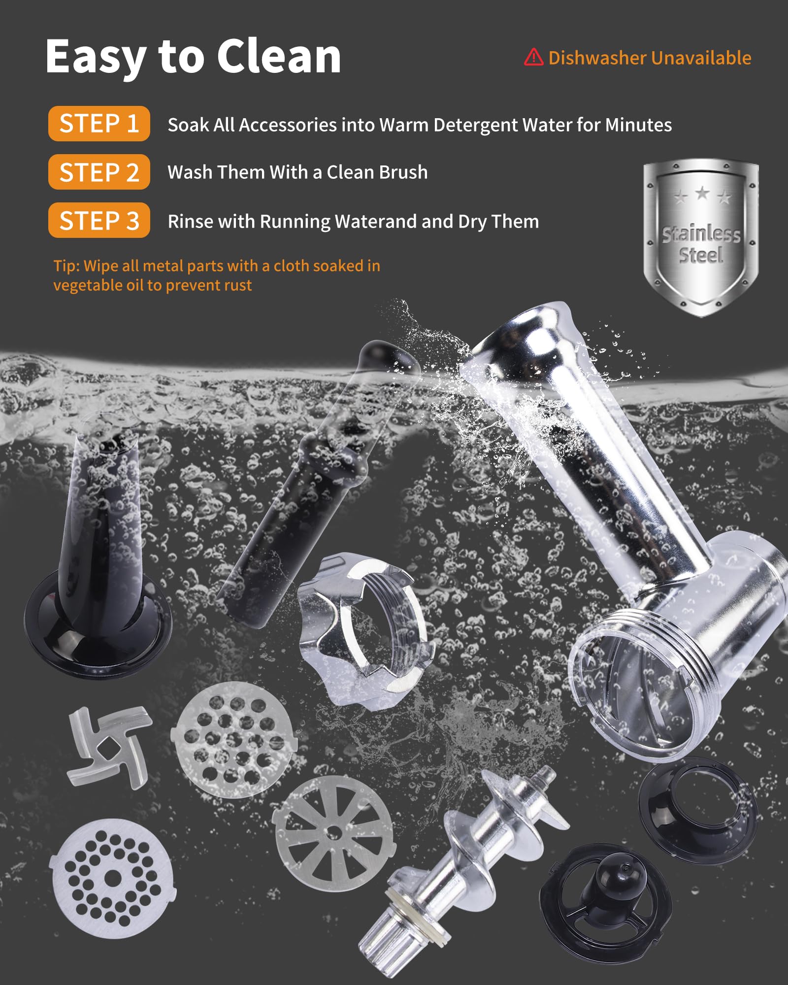 Electric Meat Grinder with Handle - Heavy Duty Stainless Steel Sausage Stuffer & Mincer with 3 Grinding Plates, Kubbe Kit & Sausage Maker - Perfect for Home Kitchen, Butcher Shops & BBQ Parties