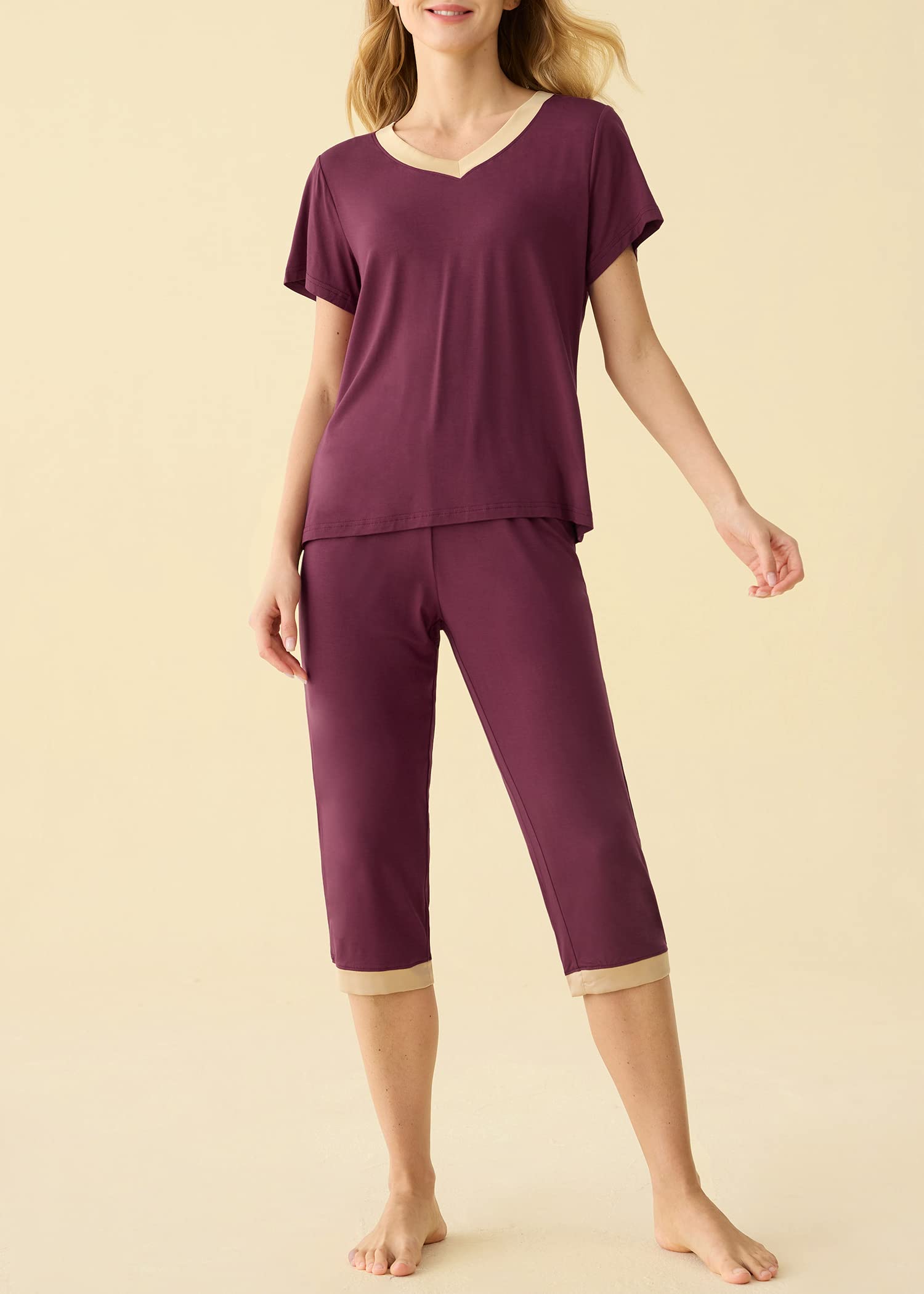 Latuza Women's Sleepwear Set - Soft Pajama Tops & Capri Pants for Comfortable Nightwear | Perfect for Lounging, Sleeping & Relaxing at Home