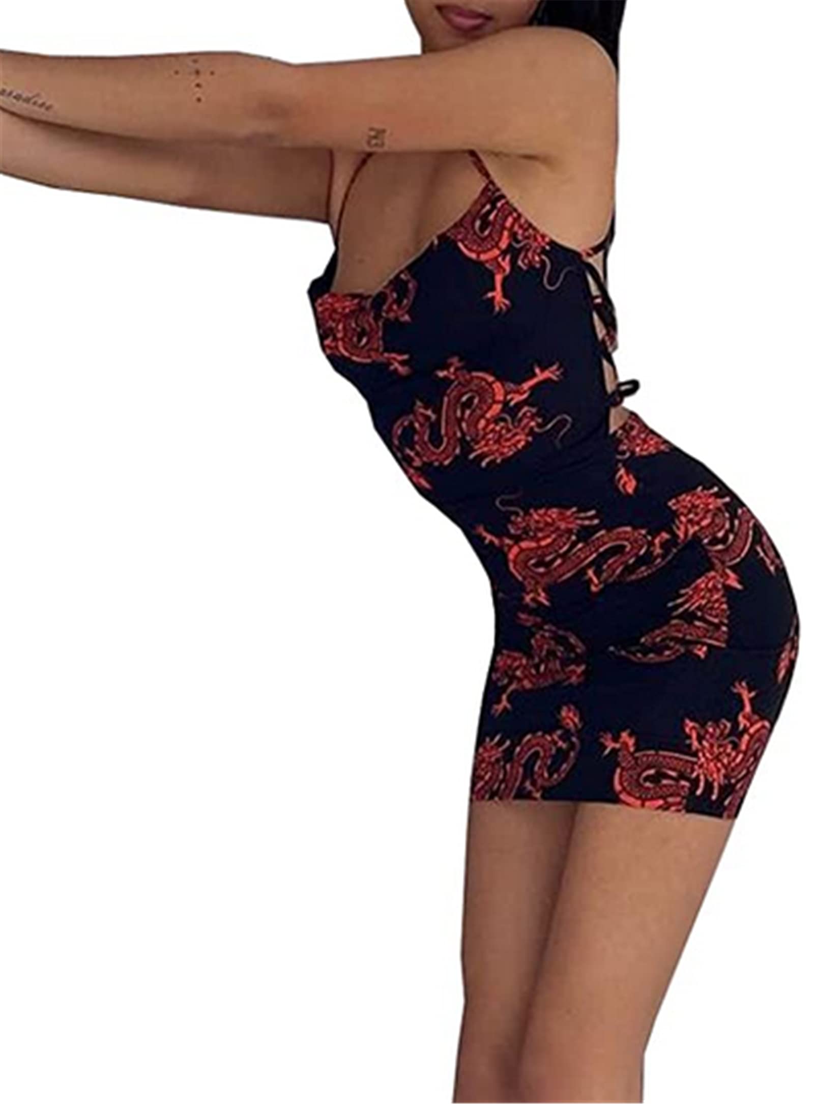 Zempertoopa Women's Y2K Printed Bodycon Short Dress - Sexy Cami Wrap Skirt with Backless Design for Summer Streetwear | Perfect for Parties, Clubbing & Night Out