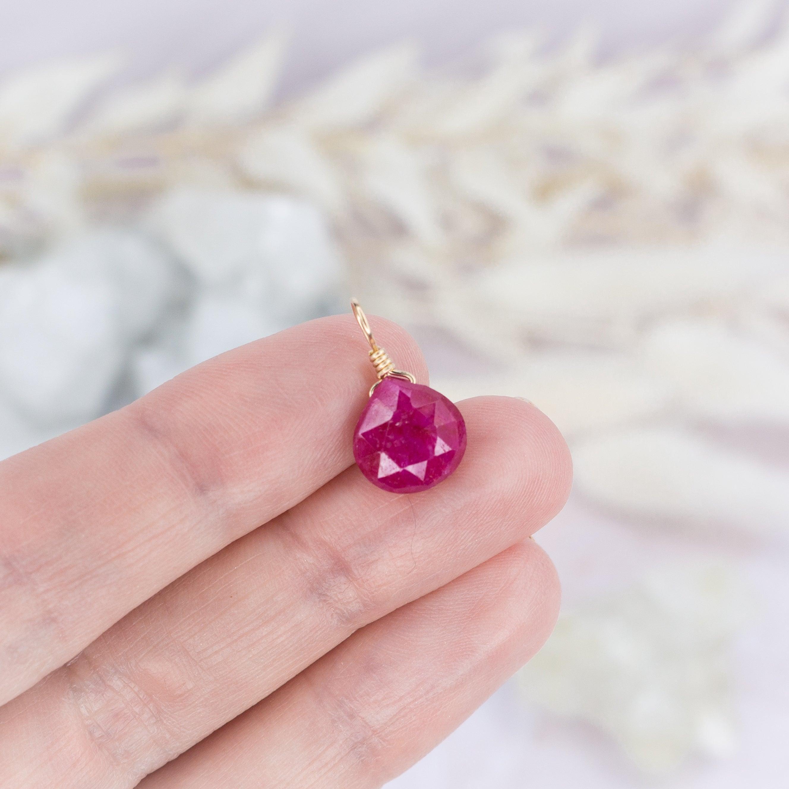 Tiny Ruby Teardrop Gemstone Pendant Necklace - Genuine Natural Ruby Jewelry for Women - Perfect for Valentine's Day Gifts, Anniversary Presents & Everyday Elegance