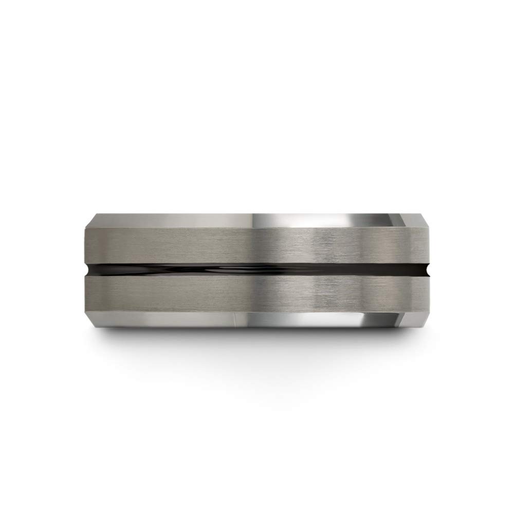 8mm Tungsten Carbide Wedding Band Ring for Men & Women - Blue Black Center Line, Beveled Edge, Brushed & Polished Finish - Custom Engraved Anniversary & Engagement Ring - Perfect for Weddings, Proposals & Special Occasions