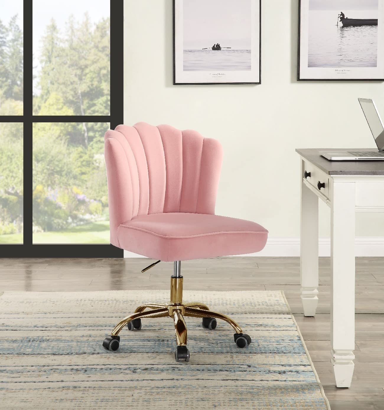 Ergonomic Home Office Task Chair with Wheels - Modern Upholstered Velvet Swivel Chair for Living Room, Bedroom & Study - Adjustable Height Rolling Desk Chair for Work, Gaming & Relaxation