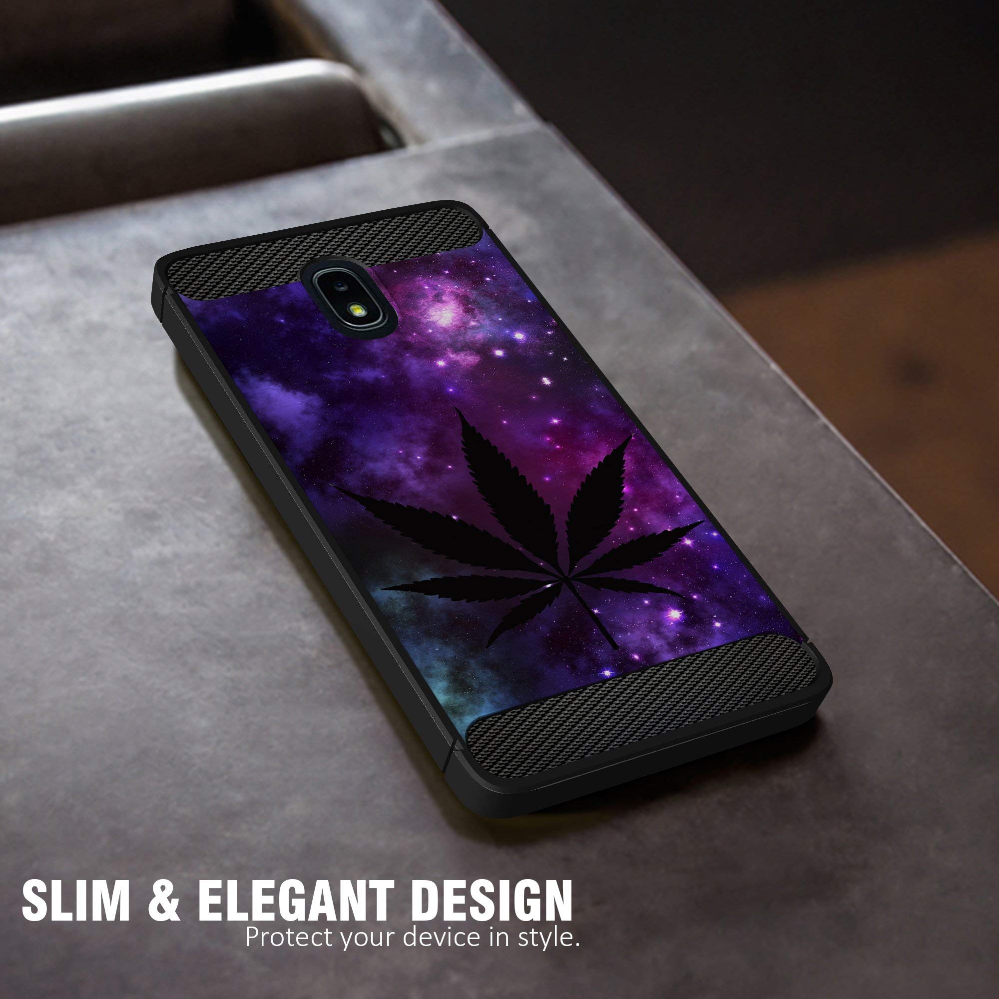 Premium Slim Black TPU Case for Samsung J3 (2018)/J3 Star/J3 Achieve/Express Prime 3/J3 Orbit/Amp Prime 3/Sol 3 - Shockproof Flexible Protective Cover with Purple Leaf Galaxy Design - Perfect for Everyday Use, Travel & Outdoor Activities