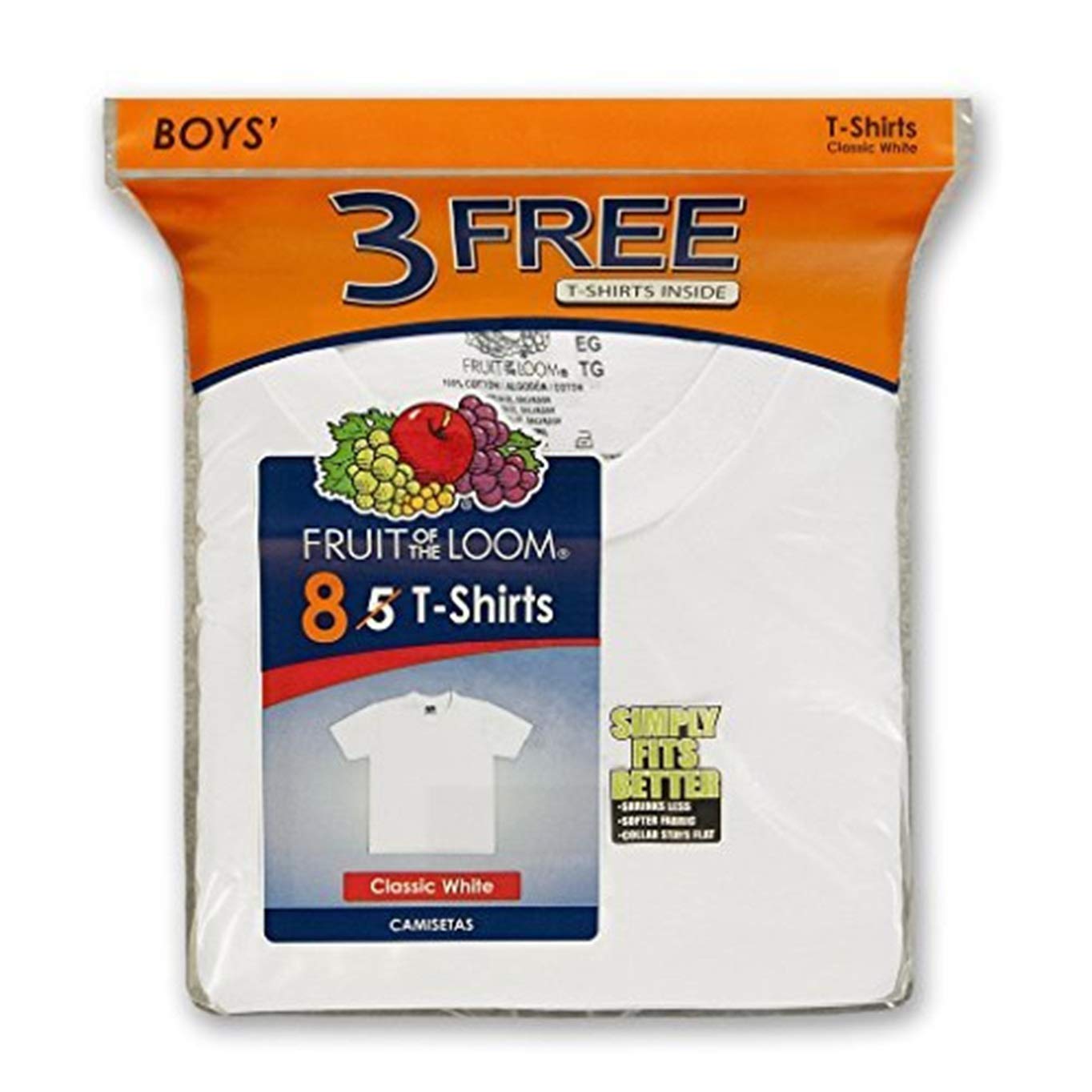 Fruit of the Loom Boys' 8-Pack White 100% Cotton Crew Neck T-Shirts - Soft Comfortable Everyday Wear for School, Play & Casual Outfits