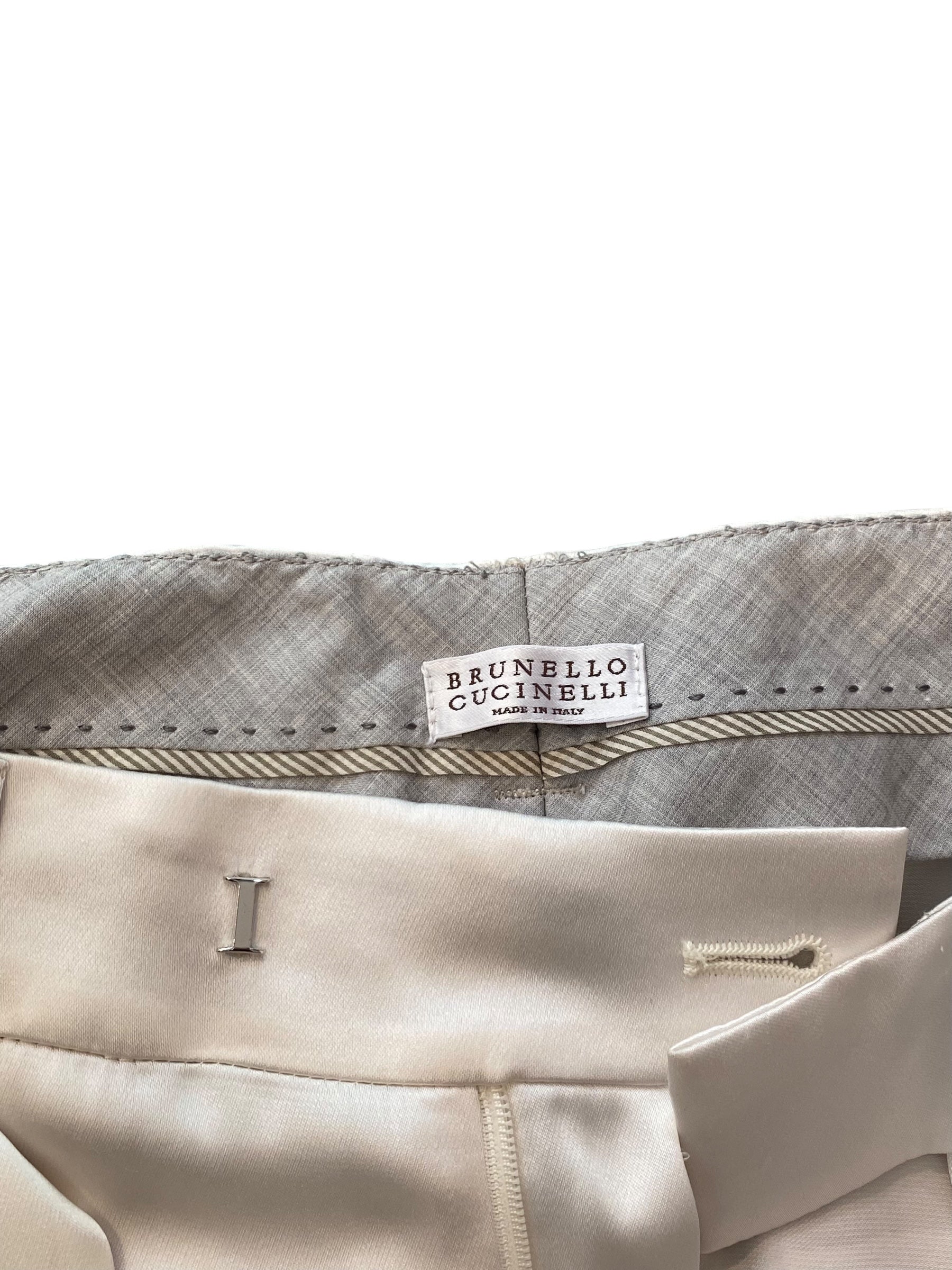 Brunello Cucinelli Ivory Satin Tie Trousers for Women | Size IT 42 / US 6 | Elegant Formal Pants for Office Wear & Special Occasions