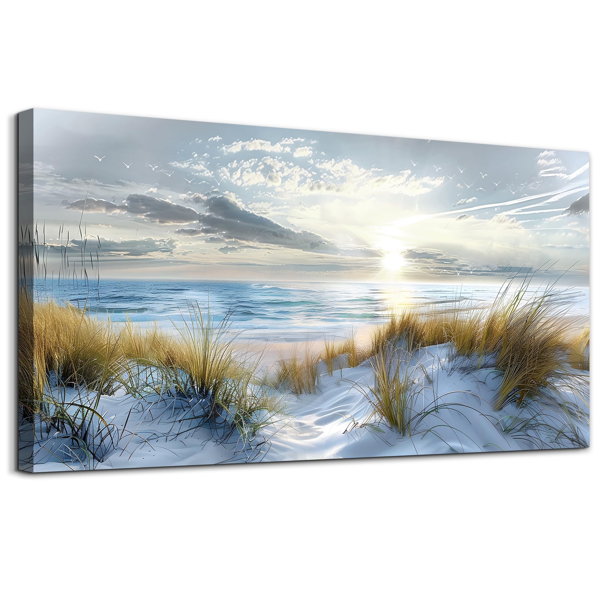 Lapremoly Large Modern Wall Art Canvas Print - Ocean Beach Blue Sea Landscape Painting for Bedroom, Living Room, Office & Hotel Decor | Perfect for Coastal, Nautical & Boho Home Interior Design