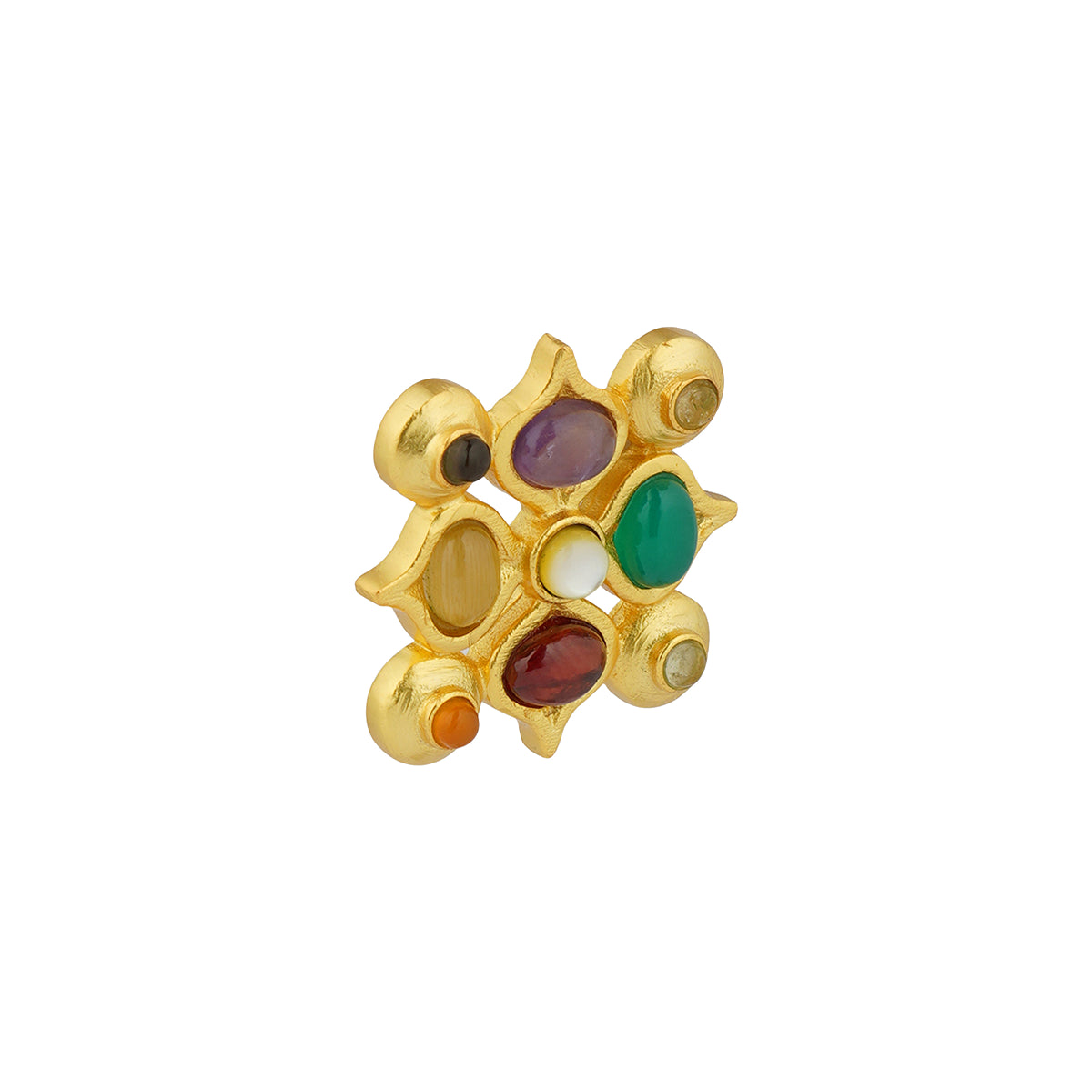 9 Stone Navratan Stud Earrings for Women - Genuine Gemstone Jewelry for Daily Wear & Special Occasions