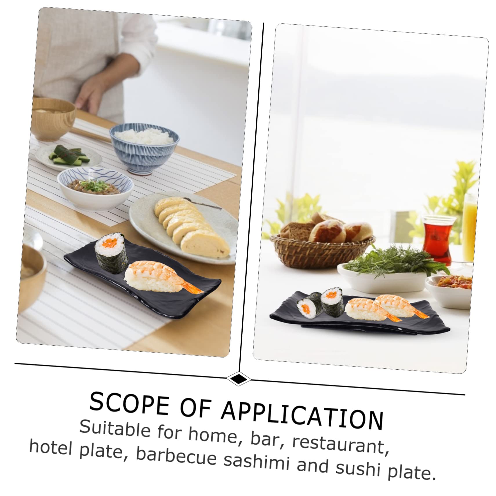 VALICLUD 12-Piece Black Ceramic Sushi Plates Set - Japanese Restaurant Style Sushi Serving Boat Tray, Melamine Party Appetizer & Dessert Dishes - Perfect for Sushi Night, Asian Dining, and Elegant Dinner Parties