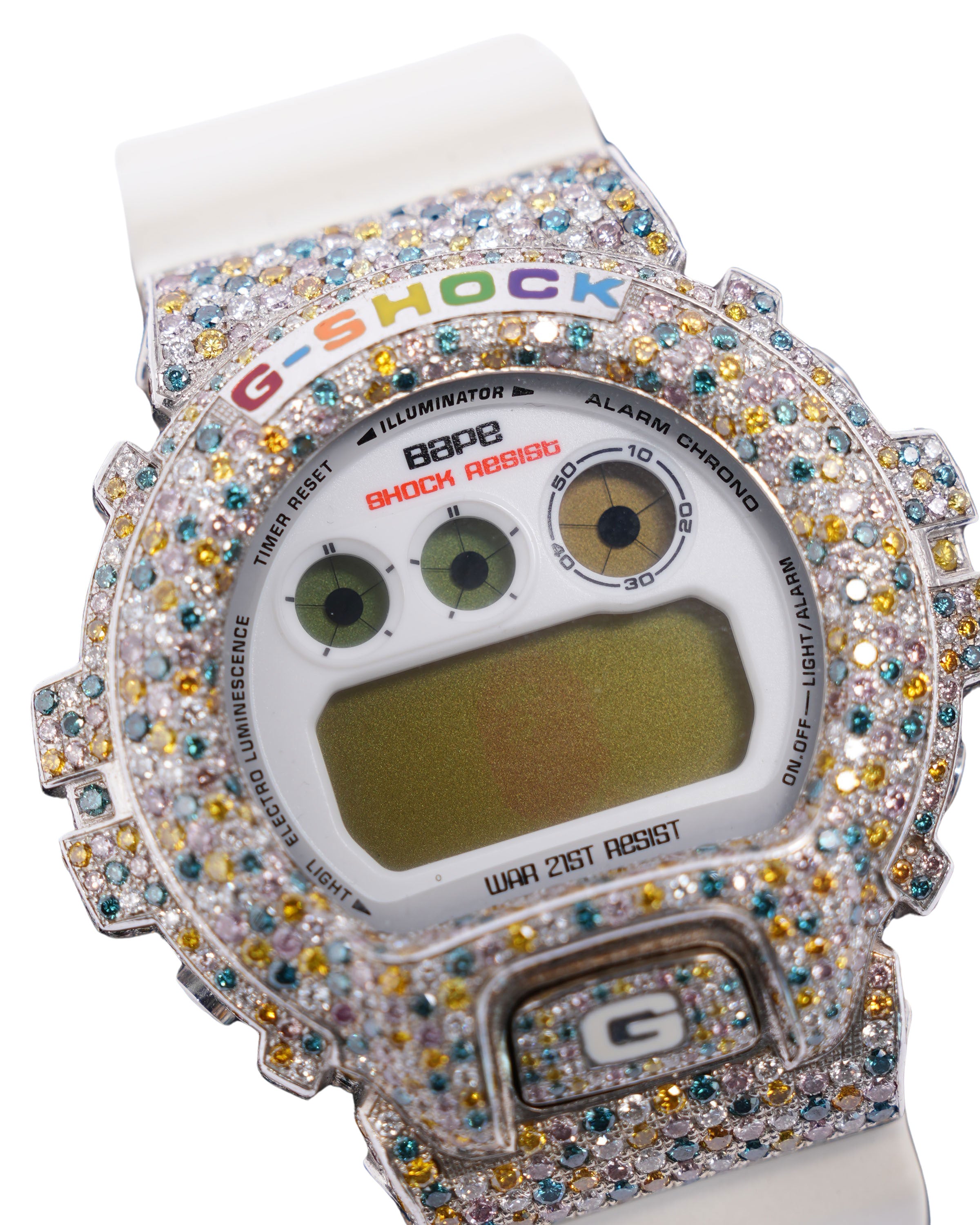 18K White Gold Casio G-Shock × BAPE DW-6900 Luxury Watch - Stylish & Durable for Men, Perfect for Streetwear & Outdoor Adventures