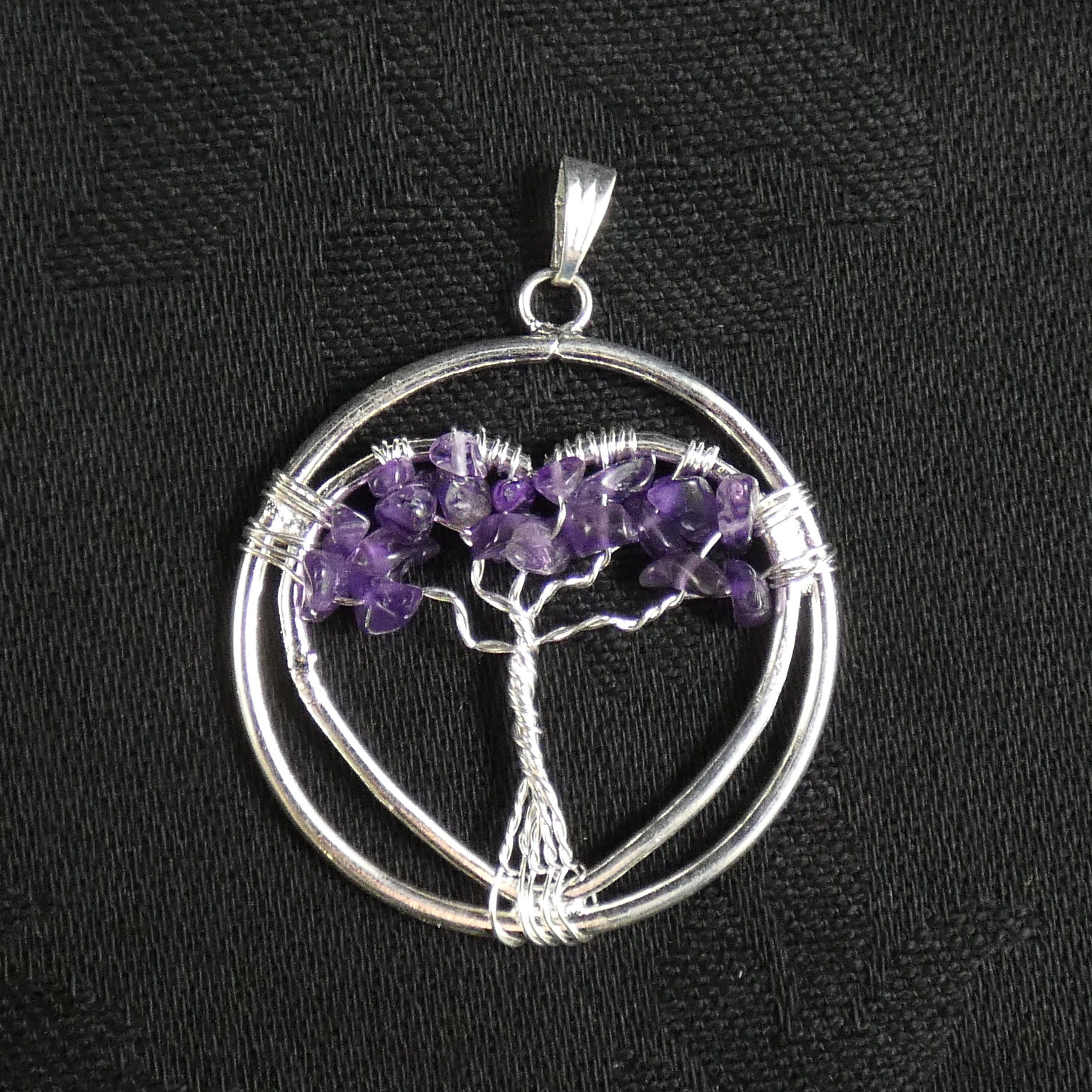 Amethyst Tree of Life Heart Pendant Necklace - Spiritual Healing Crystal Jewelry for Women - Perfect for Meditation, Yoga & Gift Giving