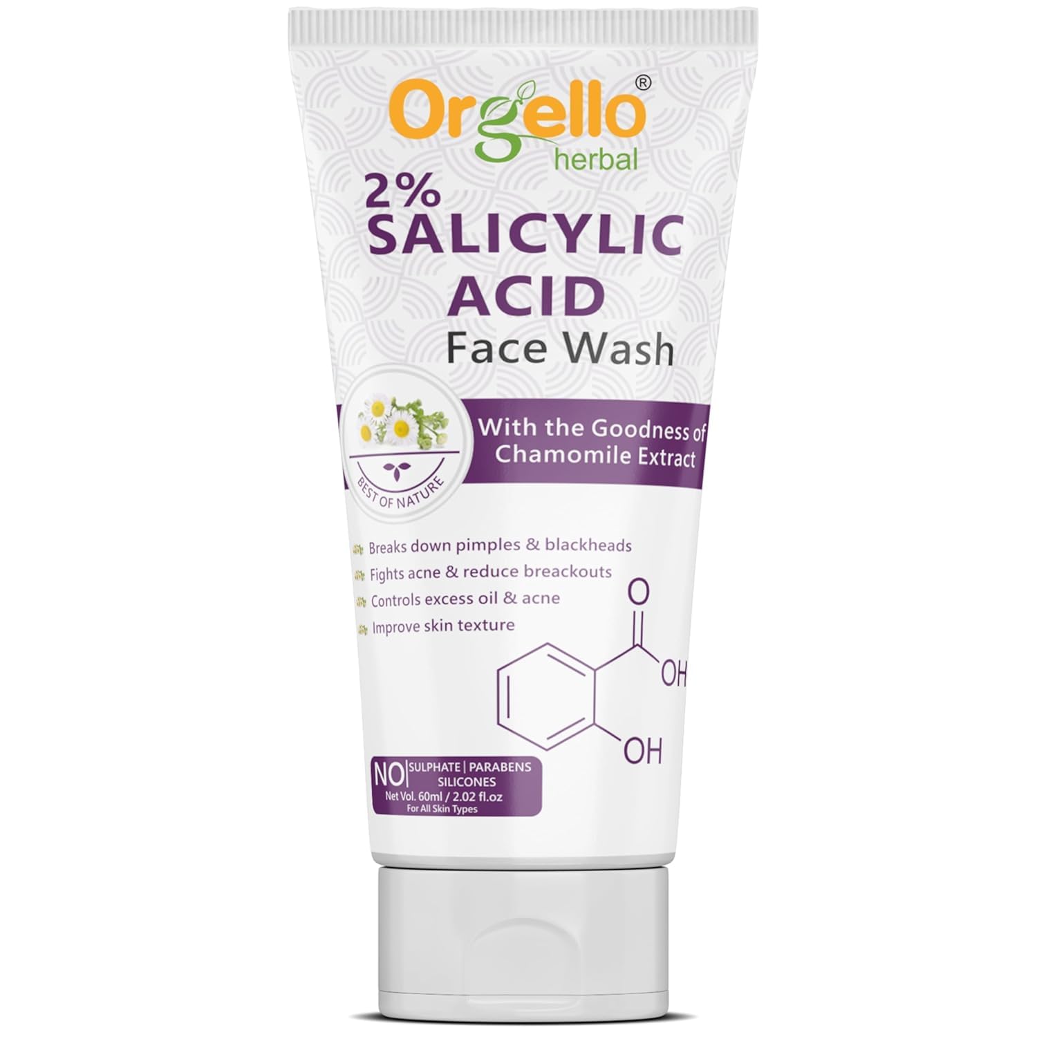 2% Salicylic Acid Face Wash for Acne & Pimples - Oil-Free, Herbal Formula (60ml) | Gentle Cleanser for Oily & Acne-Prone Skin | Daily Use for Clear, Healthy Skin