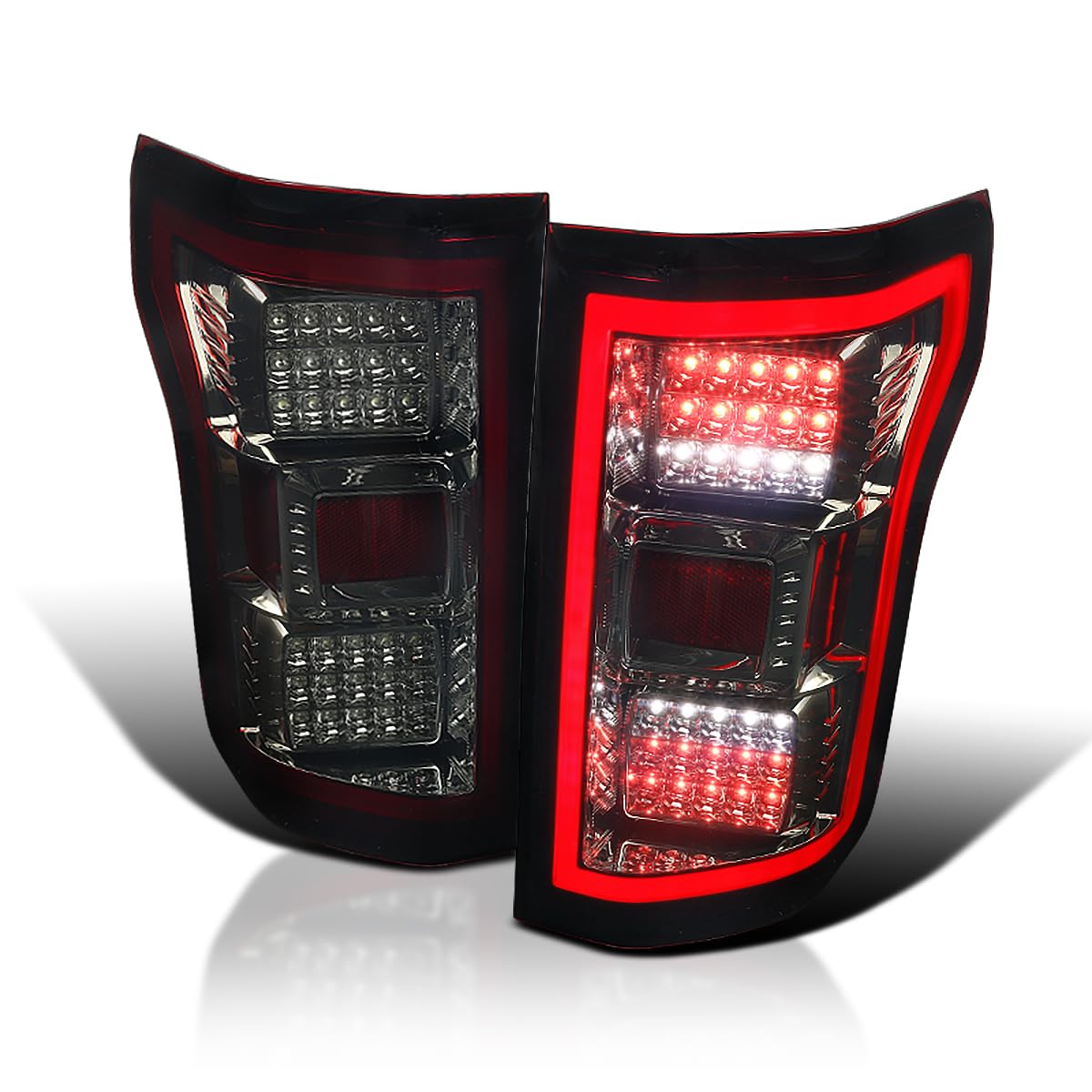 Spec-D Tuning Red Smoke LED Tail Lights with Light Bar - Compatible with 2018-2020 Ford F-150 (Left & Right Pair) - Enhanced Style & Visibility for Night Driving & Custom Truck Builds