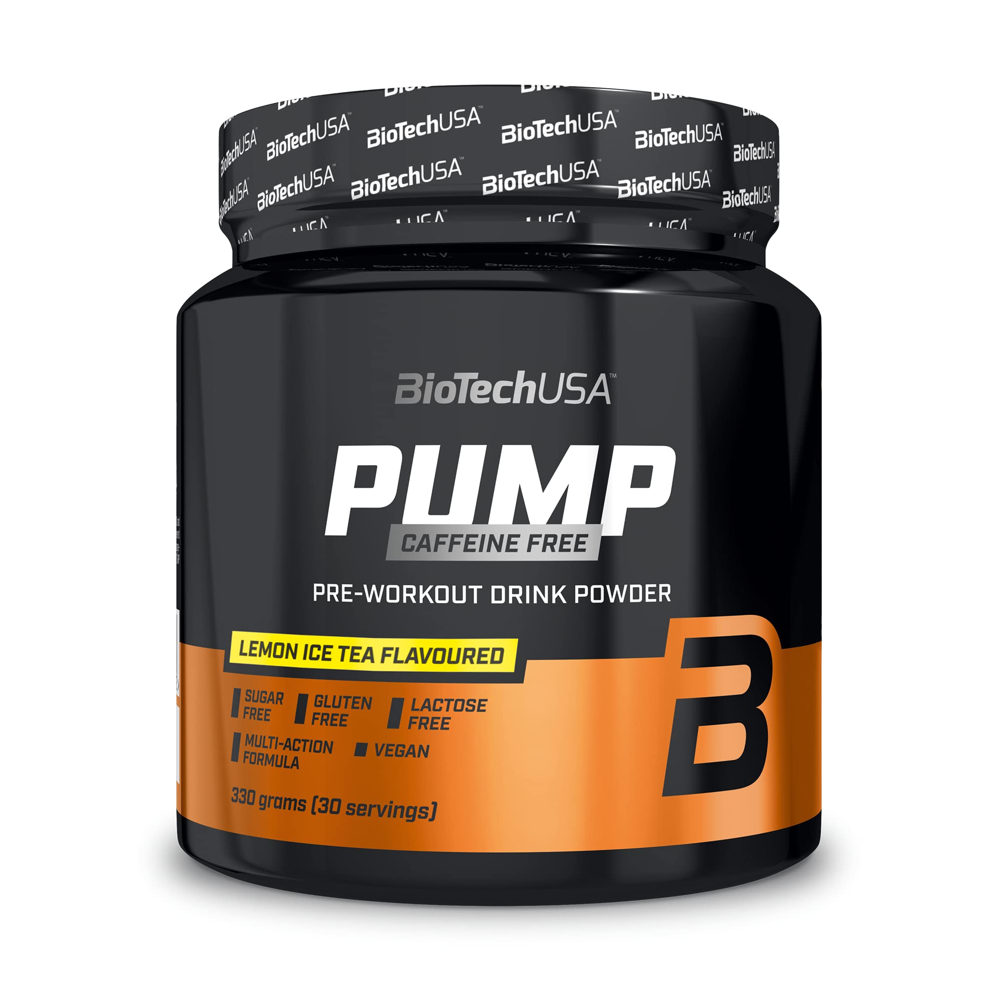 BioTechUSA Pump Caffeine Free Pre-Workout Powder - Lemon Ice Tea Flavor, 330g | Boost Energy & Performance for Gym, Fitness & Bodybuilding | Vegan & Gluten Free Supplement