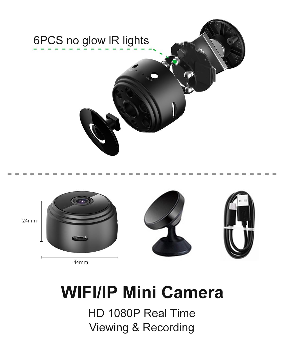 1080P WiFi Spy Camera - Wireless Hidden Surveillance Camera with Night Vision, Motion Detection & 2-Way Talk | Mini Nanny Cam for Home Security, Indoor/Outdoor Use | Monitor Kids, Pets & Property Remotely via Smartphone App