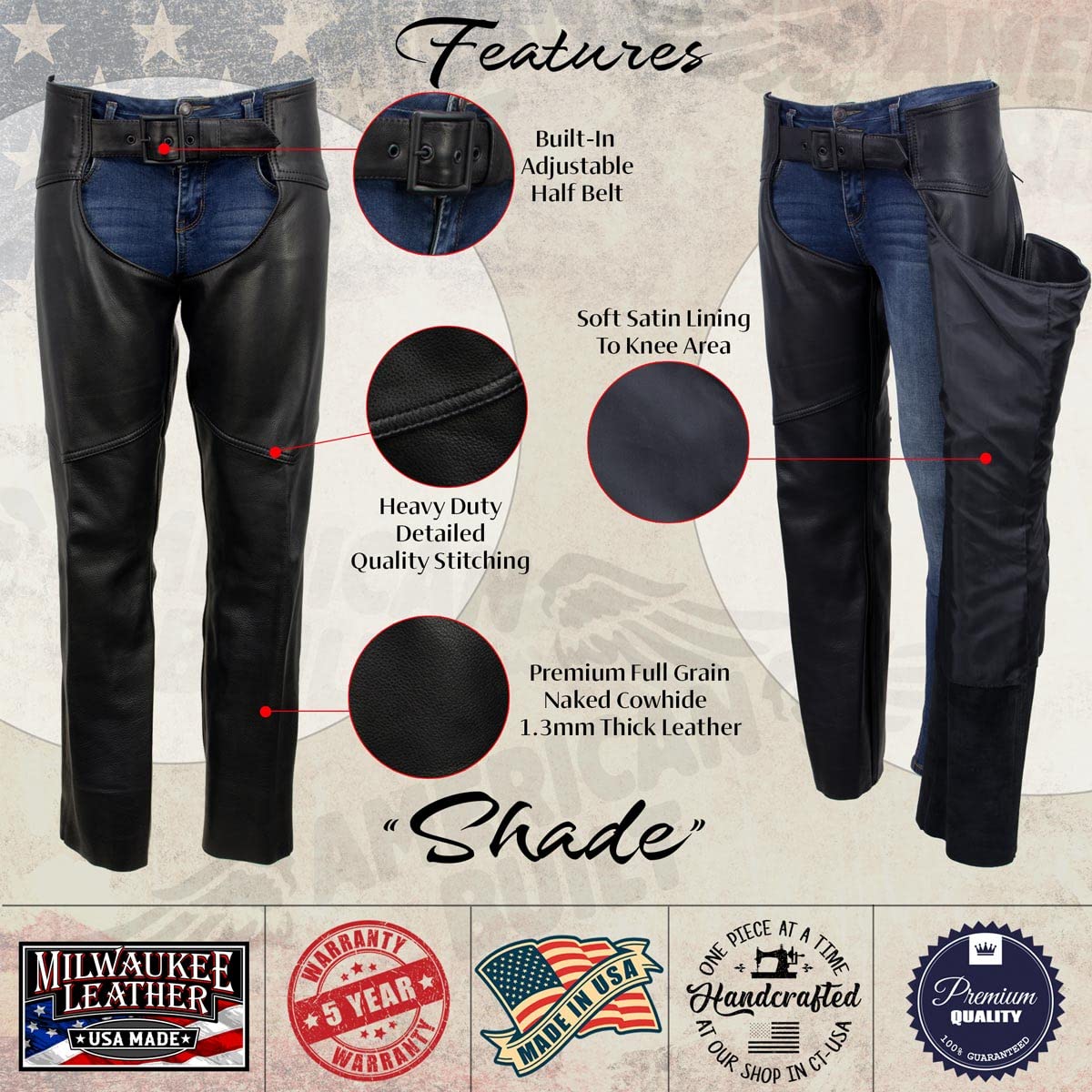 Premium Motorcycle Leather Chaps for Men & Women - USA Made by Milwaukee Leather (MLM MLCH) - X-Large - Durable Riding Gear for Harley, Cruiser & Adventure Bikes