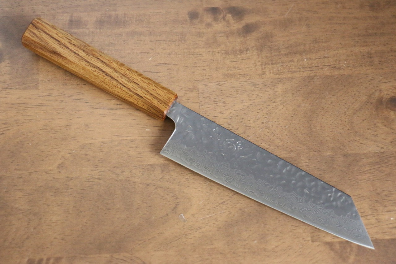 Premium AUS10 Damascus Steel Bunka Knife 170mm - Handcrafted Hammered Finish with Oak Handle - Perfect for Slicing, Dicing & Precision Kitchen Tasks