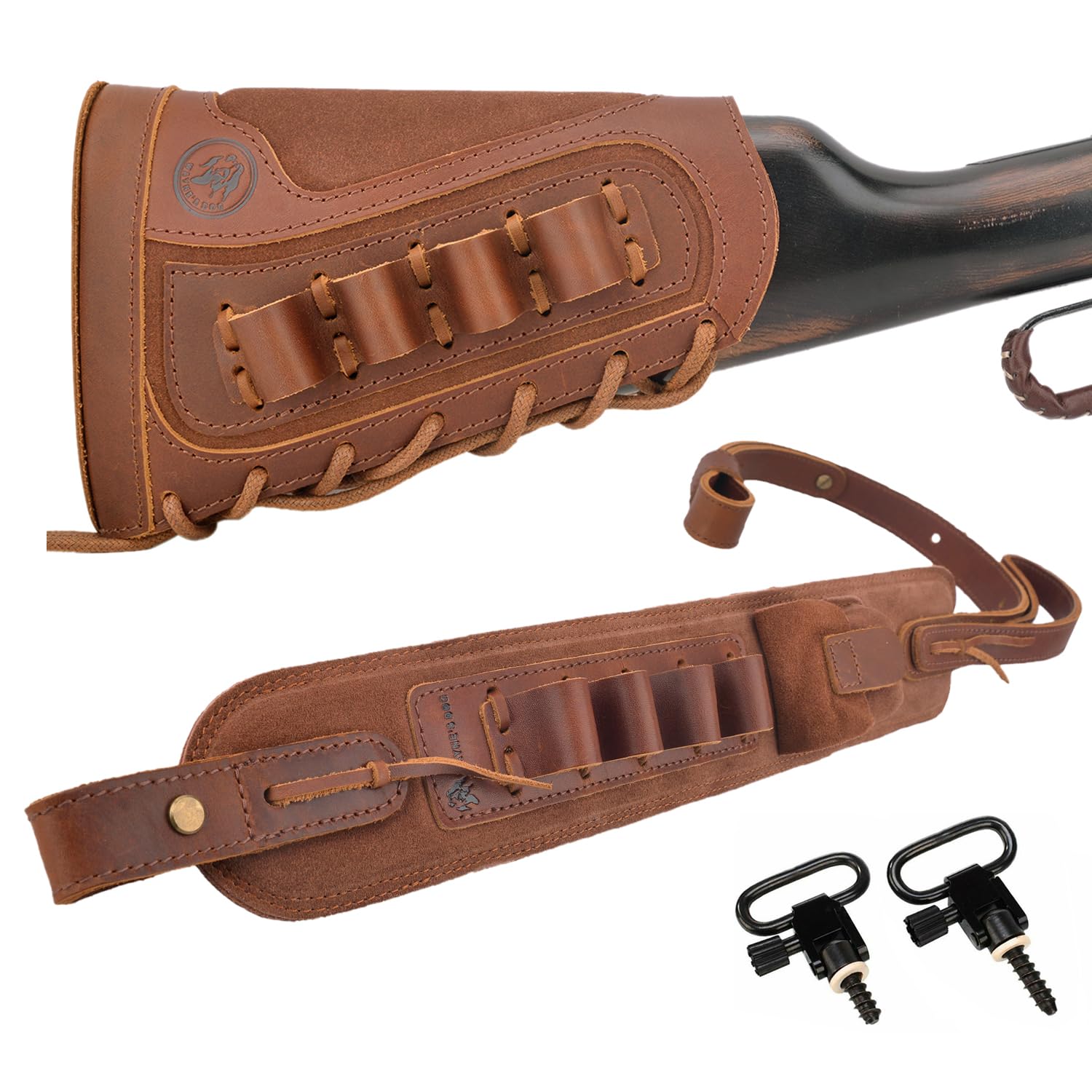 12 Gauge Leather Canvas Shotgun Shell Holder - 8 Round Gun Cartridge Sling for Hunting, Shooting & Outdoor Sports - Durable Ammo Pouch for Shotguns & Firearms Accessories