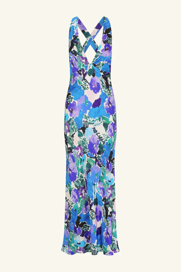 Curlewis Plunged Cross Back Maxi Dress in Ocean Blue - Elegant Beach Wedding & Summer Vacation Dress for Women