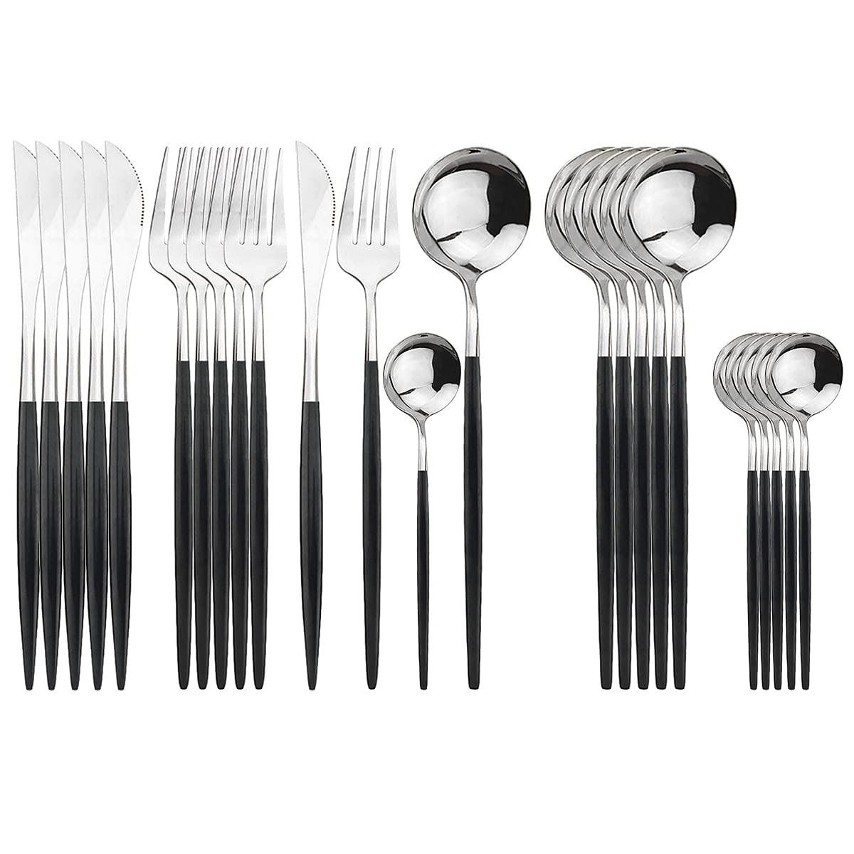 24-Piece Stainless Steel Flatware Set for 6 - Mirror Polished Silverware with Black Handle - Knife Fork Spoon Cutlery Set for Home, Restaurant & Wedding - Dishwasher Safe Dinnerware for Everyday Use & Special Occasions