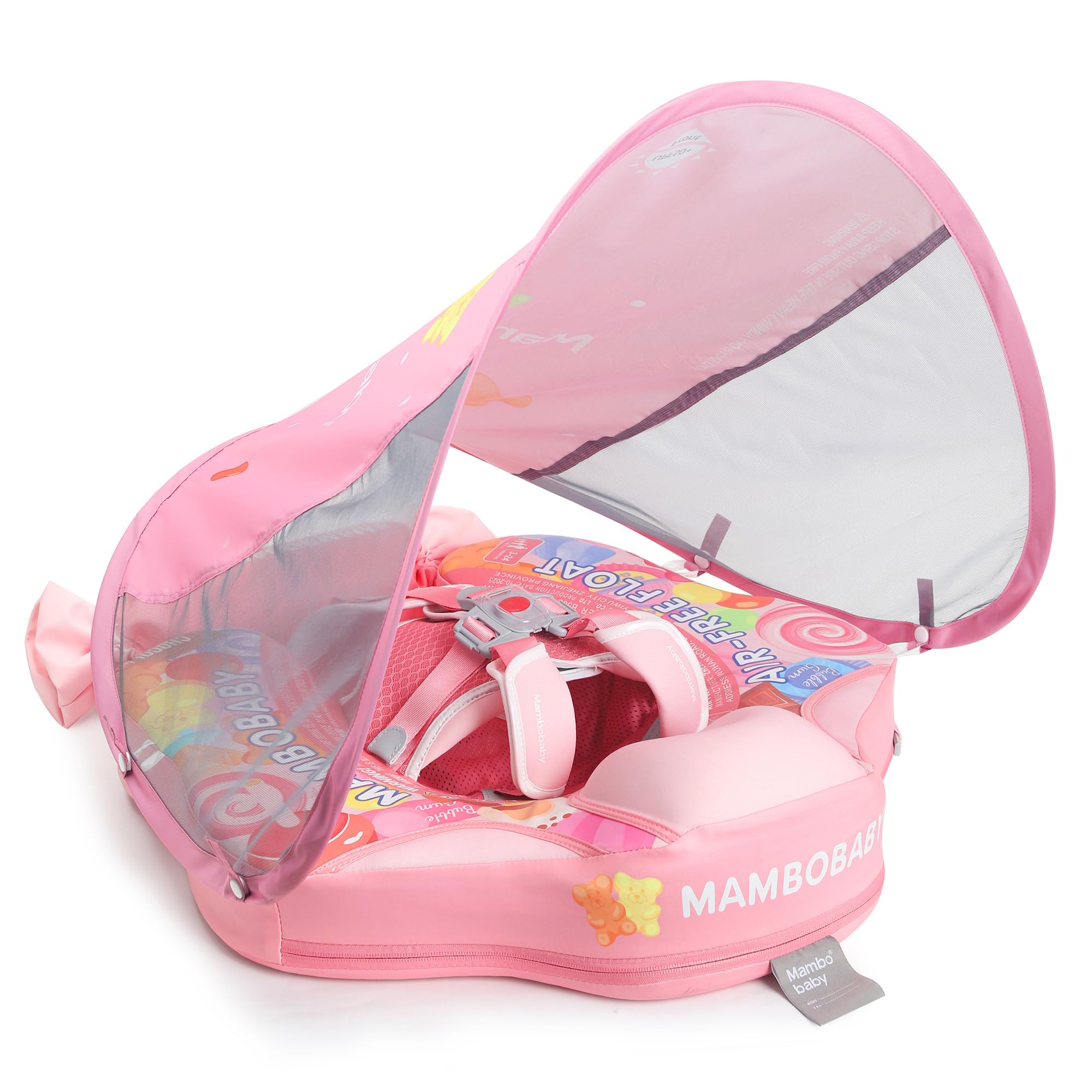 Mambobaby Newest Baby Float with Sun Canopy & Detachable Tail - Candy Color for Pool, Beach & Outdoor Water Play