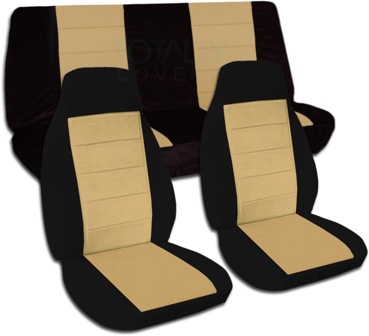 1997-2006 Jeep Wrangler TJ Two-Tone Seat Covers - Black & Tan Full Set (Front & Rear) | Universal Fit for 2-Door Models | 21 Color Options | Waterproof & Durable for Off-Roading, Camping & Daily Driving