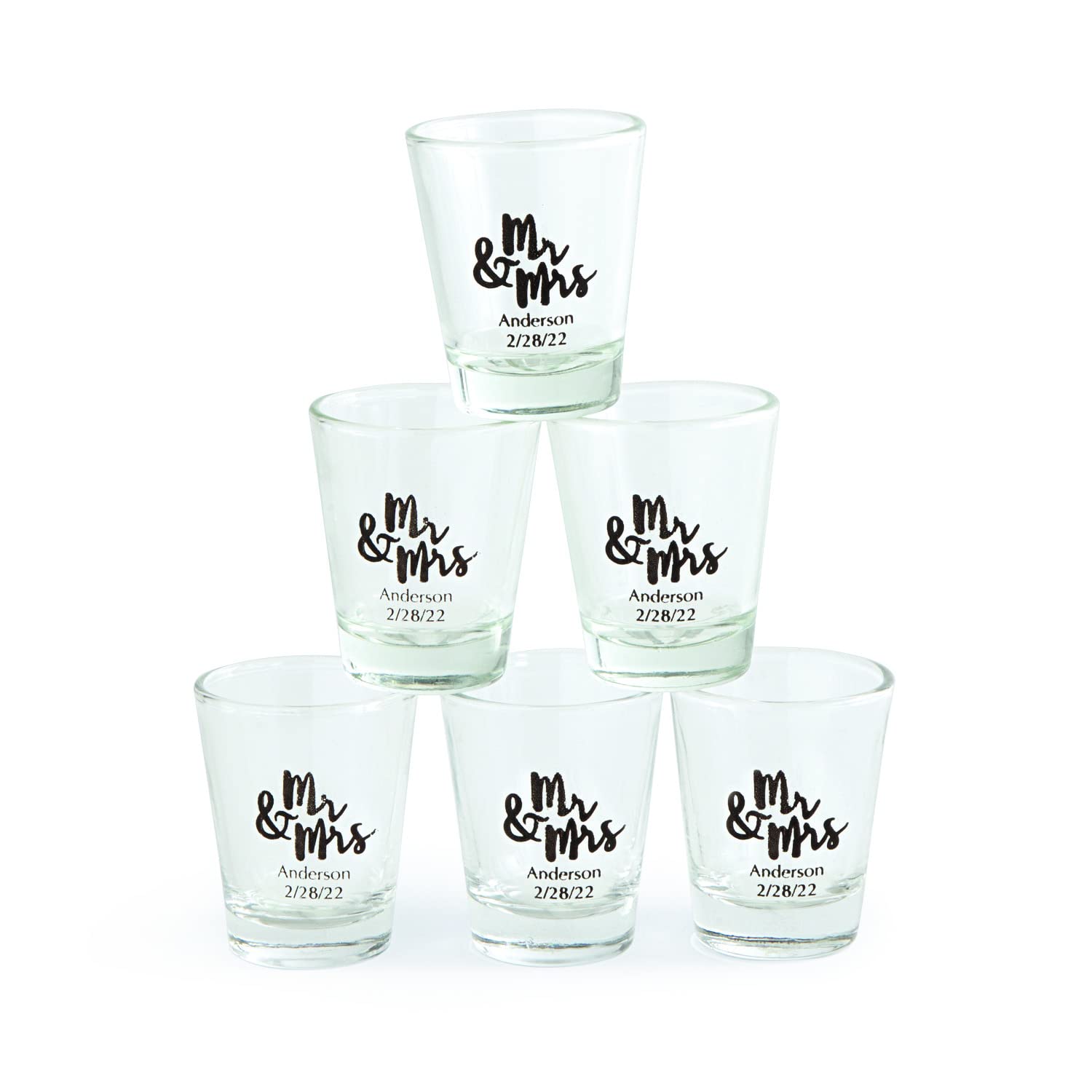 Personalized Mr. & Mrs. Shot Glasses Set - 48pc Wedding Party Favors, Bridal Shower Gifts & Home Bar Decor - Perfect for Couples Showers, Anniversary Celebrations and Newlywed Gifts