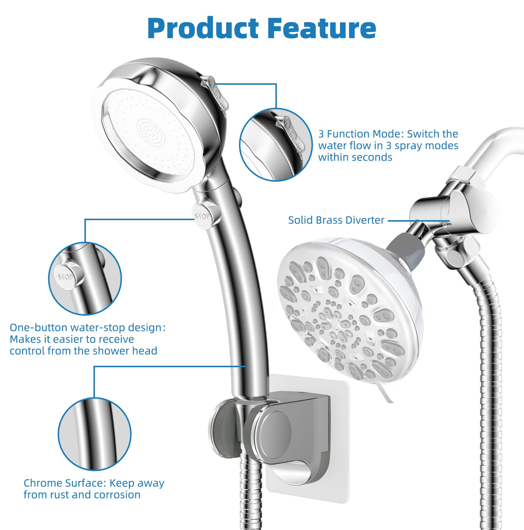 Hibbent Pet Bath Sprayer Kit - 119 Inch Hose, Brass Shower Diverter Valve & Handheld Shower Head for Dog Washing & Bathroom Cleaning | Perfect for Home Pet Grooming, Outdoor Dog Bathing & Household Cleaning