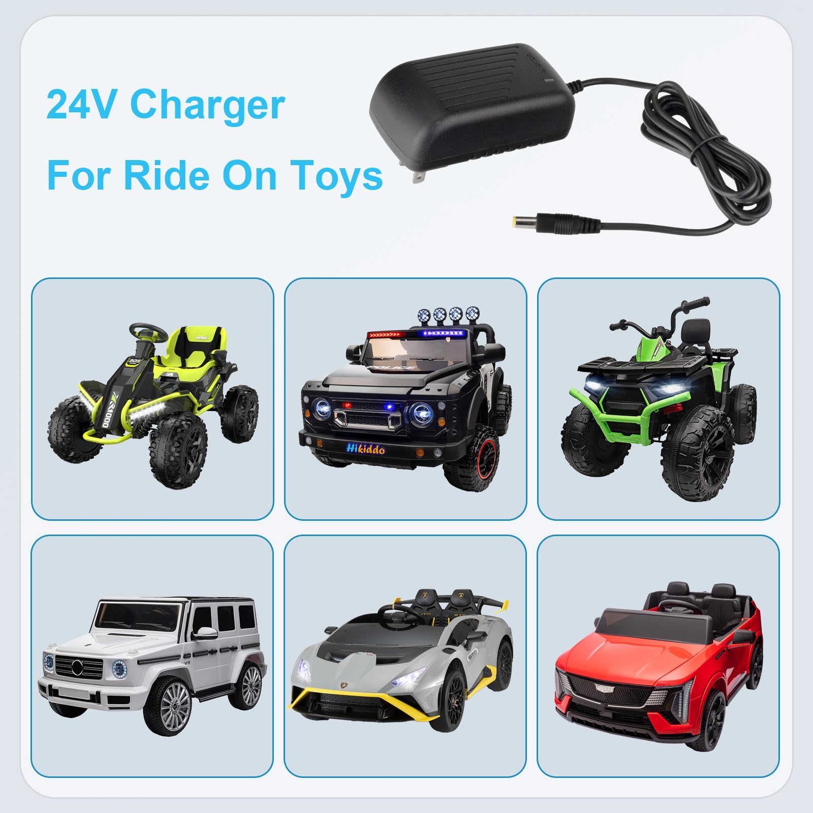 24V Kids Ride On Car Battery Charger - 24 Volt Charger for Jeep, ATV, UTV, Wrangler & SUV Toys with LED Indicator - Compatible with Kid Trax, Dynacraft & More - Perfect for Outdoor Electric Toy Vehicles & Power Wheels