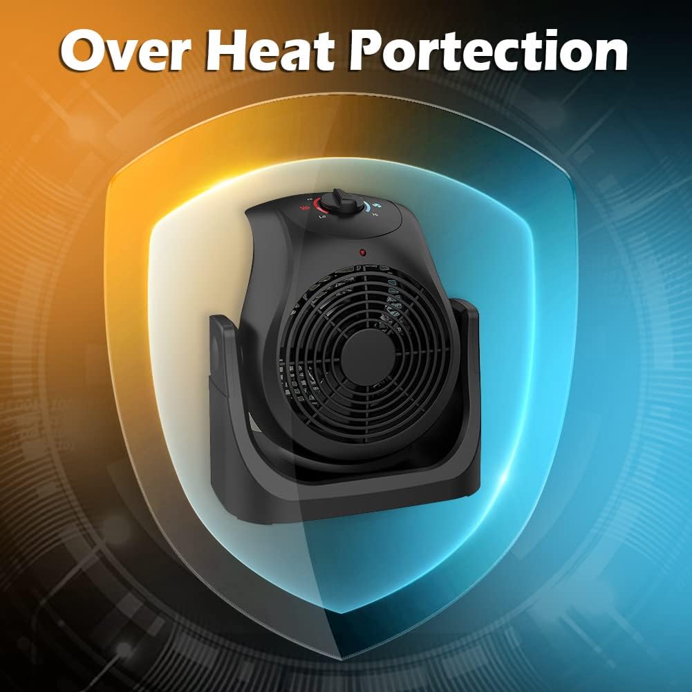 LifePlus 2-in-1 Heater & Fan Combo - Portable Cooling Desk Fan with 45° Tilt, 2 Speed Settings, 1500W Overheat Protection - Personal Space Heater & Air Circulator for Home, Office, Bedroom & Dorm Room (Black)