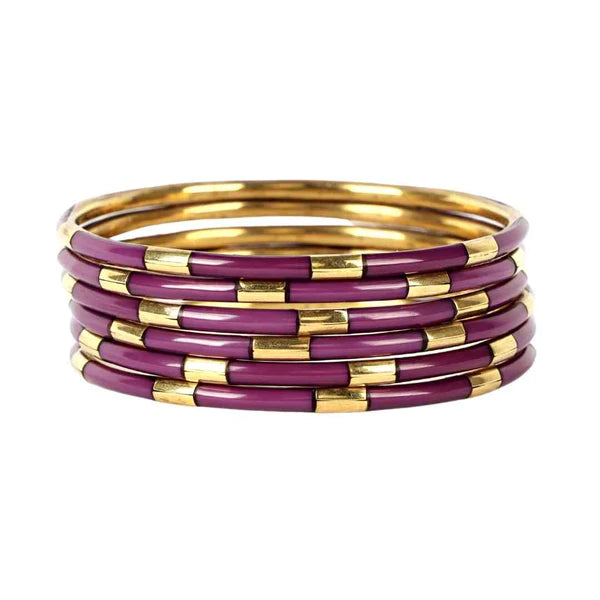 BuDhaGirl | Set of 6 Amethyst Veda Bangles | Adjustable Meditation & Yoga Bracelets for Women | Spiritual Healing & Everyday Wear