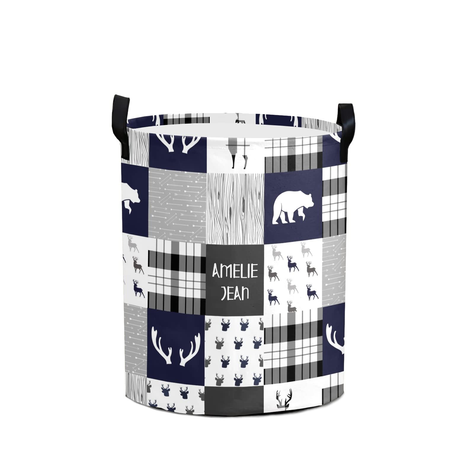 Deer Bear Patchwork Woodland Storage Bin - Waterproof Oxford Fabric Laundry Hamper, Toy Organizer & Gift Basket - Perfect for Nursery, Bedroom & Closet Organization (Multi-Purpose Storage Solution)