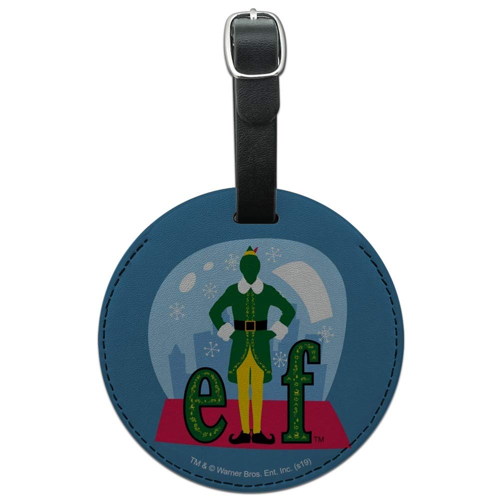 Elf Snow Globe Round Leather Luggage Tag - Personalized Carry-On ID Tag for Suitcases & Travel Bags | Perfect for Christmas Gifts, Travel Accessories & Holiday Decorations