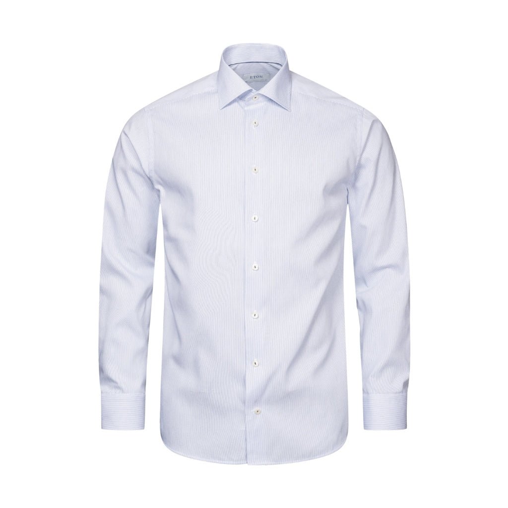 ETON Striped Twill Business Dress Shirt for Men - Slim Fit Light Blue Office Shirt with Single Cuff | Perfect for Work, Meetings & Formal Events