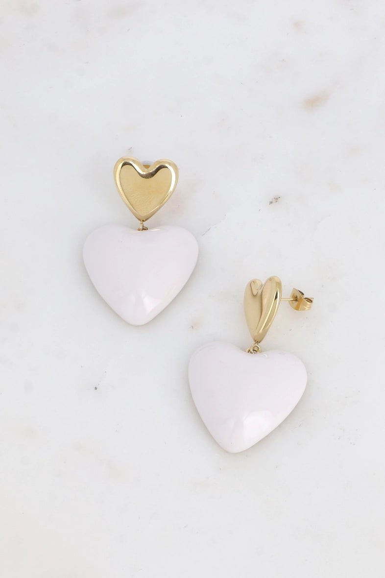 Fiji Double Heart Smooth Enamel Drop Earrings - Elegant Dangle Earrings for Women, Perfect for Weddings, Parties & Everyday Wear