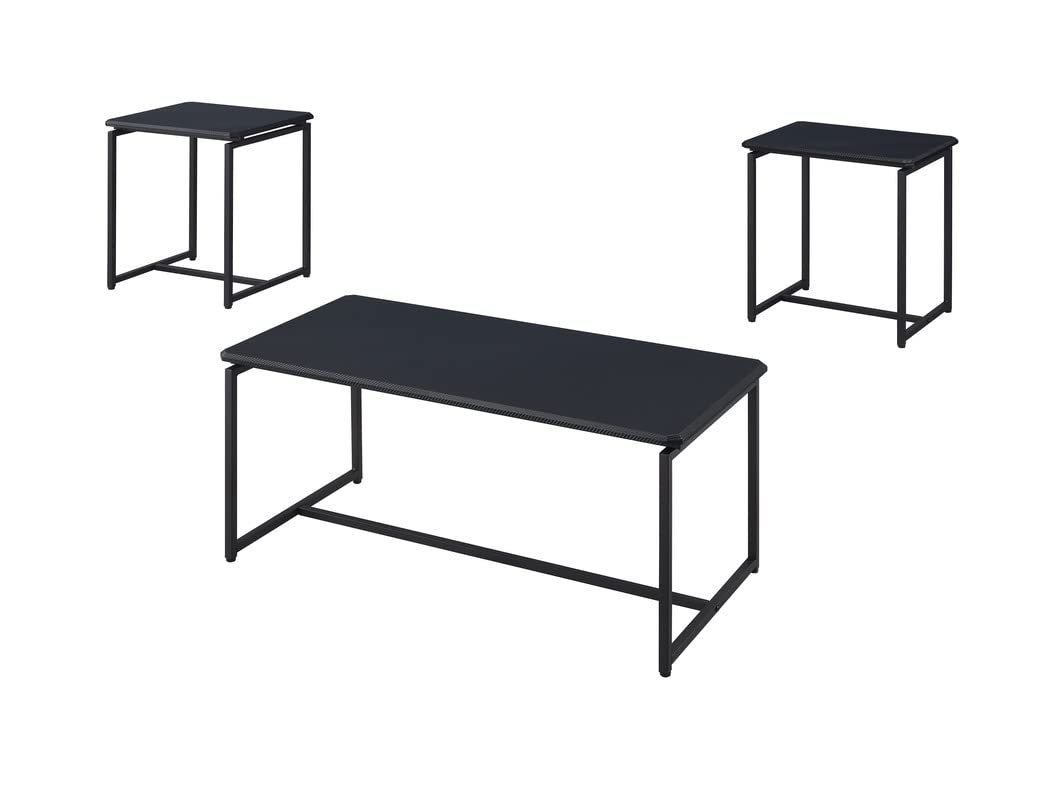 Lilola Home GT 3-Piece Black Carbon Fiber Coffee Table Set with Matching End Tables - Modern Living Room Furniture for Small Spaces & Apartments