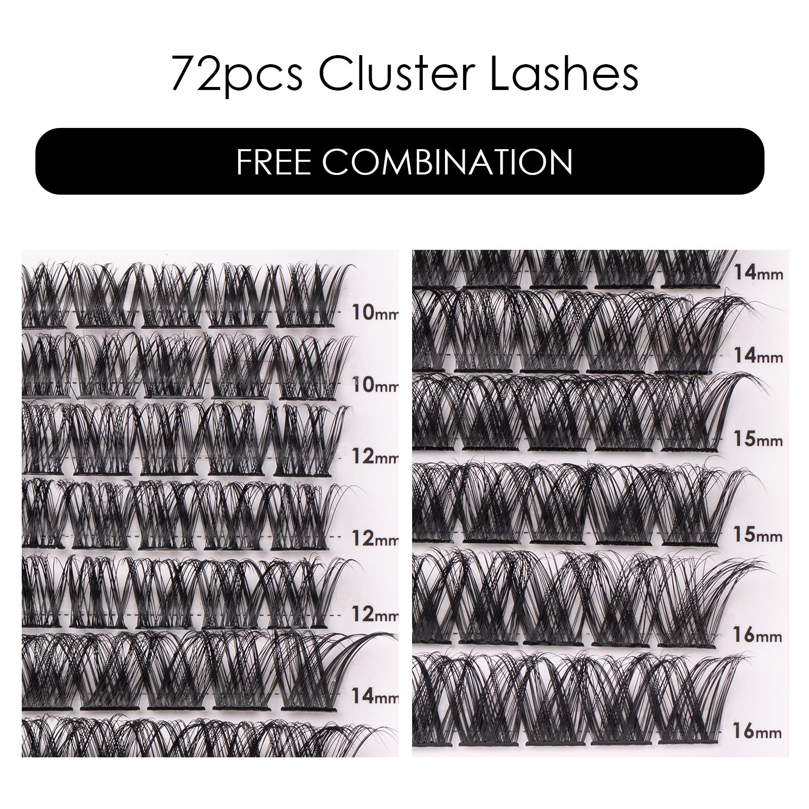 72 Cluster Lashes - DIY Wispy Fluffy Eyelash Extension Kit with 10-16mm C/D Curl, Reusable False Eyelashes for Natural Look (DM01) | Perfect for Bridal, Party & Everyday Glam Makeup