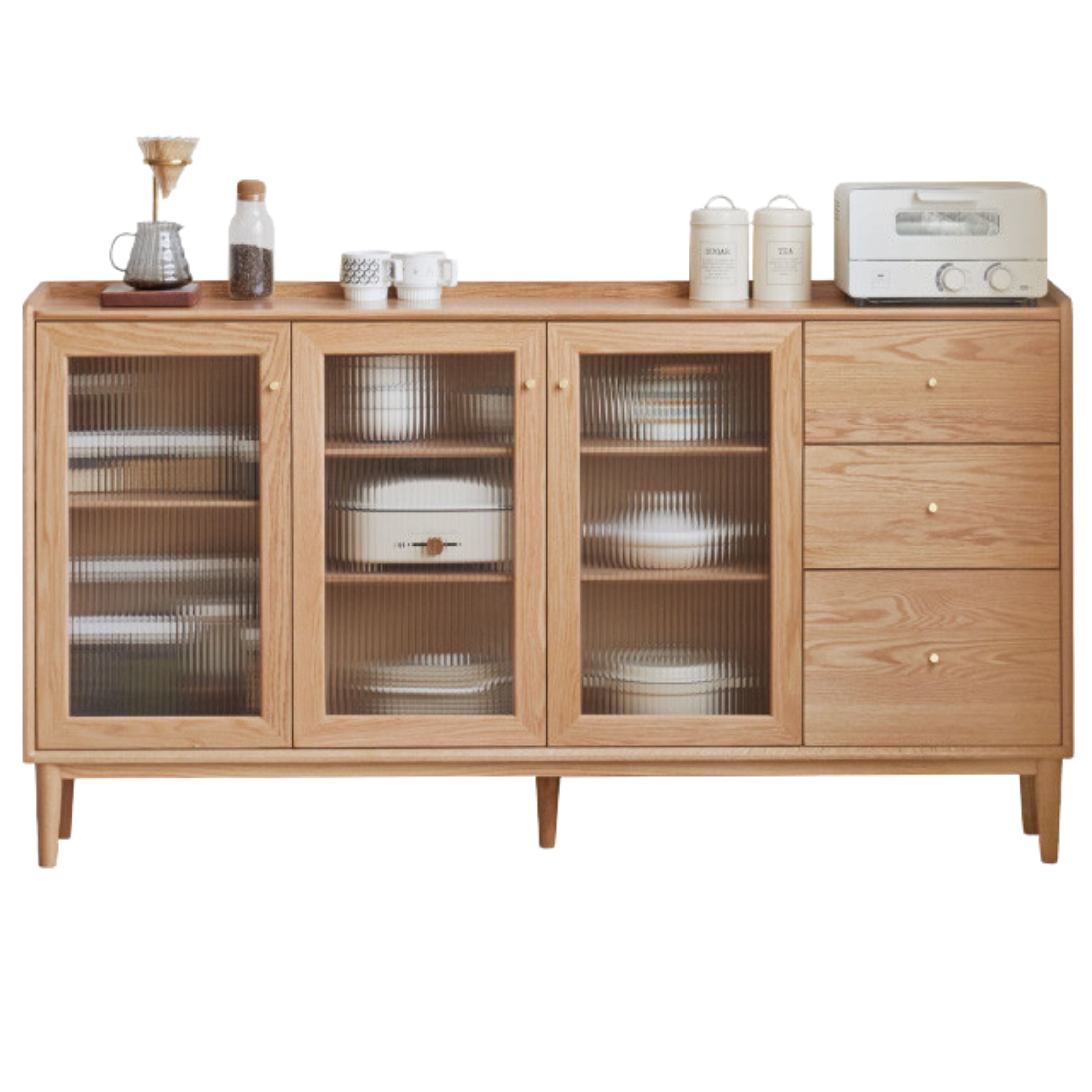 70.9x11.8x38.6 inch / 180x30x98сm / Natural wood color / Ash solid wood open door dining sideboard