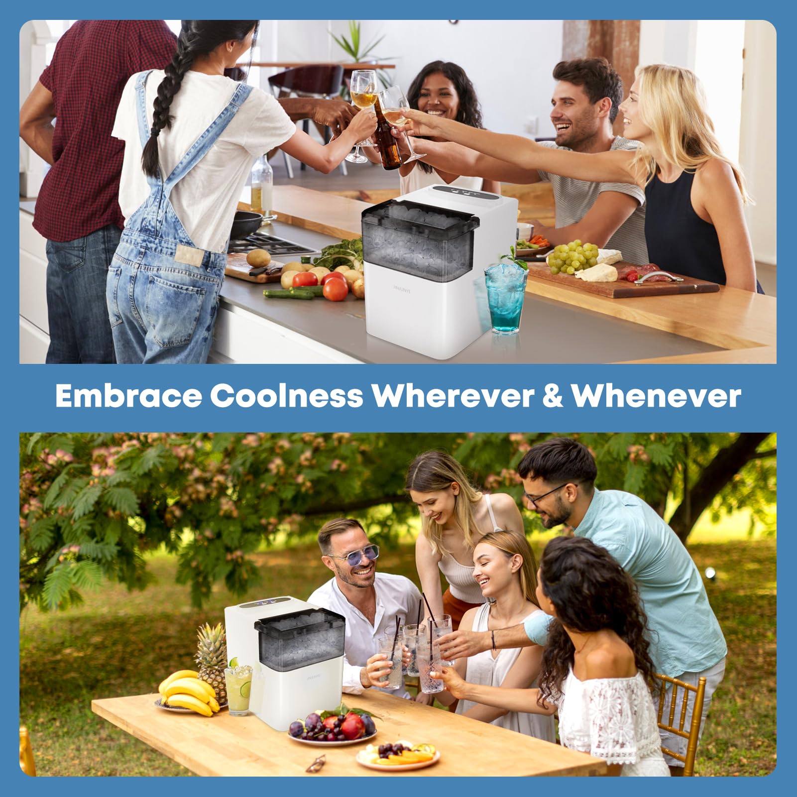 Portable Ice Maker Machine for Countertop - 35lbs/Day, 9 Ice Cubes in 6 Minutes, Self-Cleaning with 2 Ice Cube Sizes (Bullet & Cube) & Scoop - Perfect for Home Kitchen, Office, RV Camping & Outdoor Parties (White)