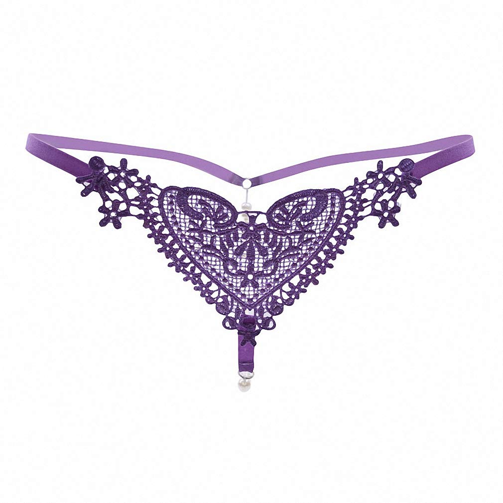 Sexy Women's Thongs & G-Strings with Pearl Accents, Lace Trim & Sheer Hollow Out Panties - Perfect for Valentine's Day, Bridal Lingerie & Sensual Occasions