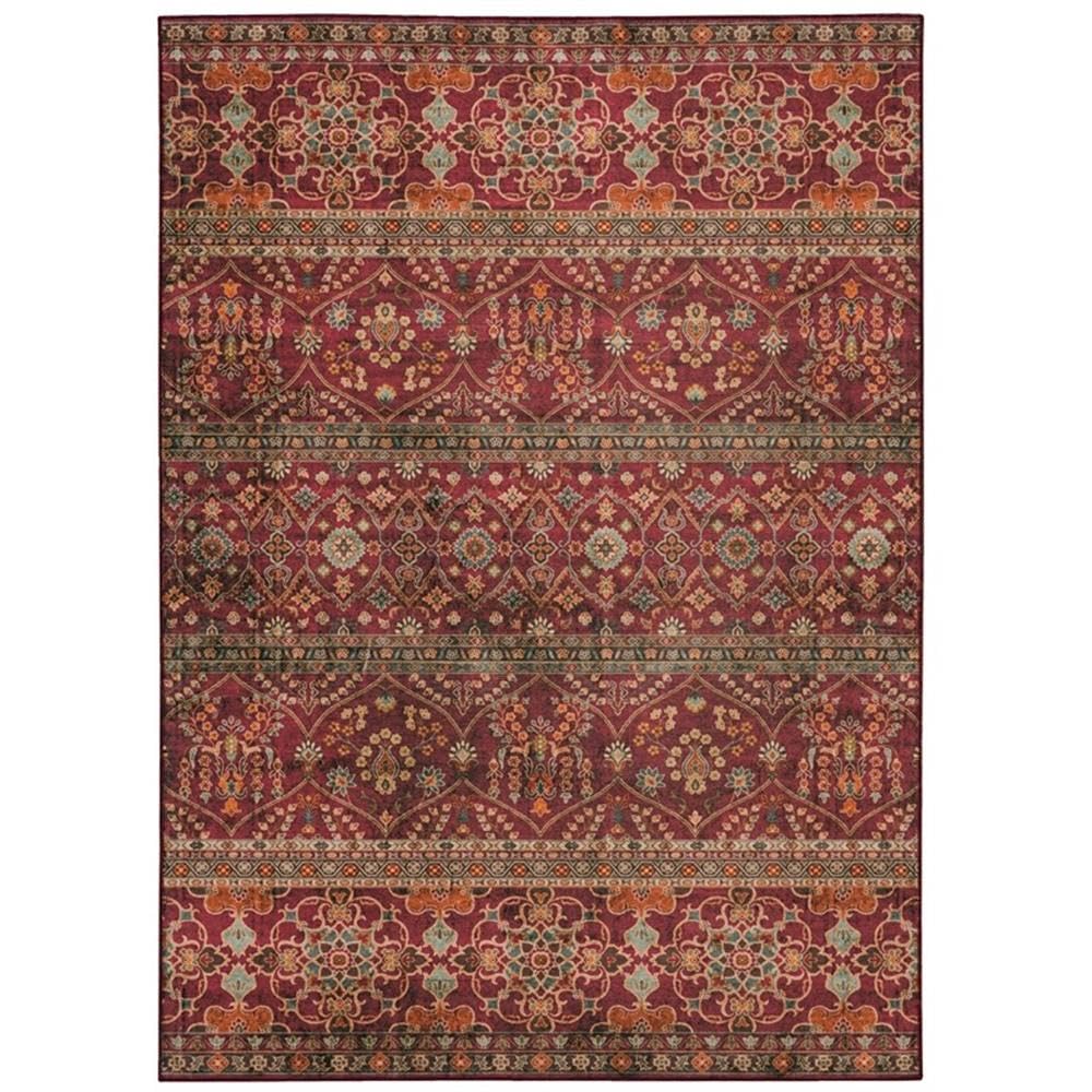 5'x7' Washable Polyester Area Rug in Garnet Red - Transitional Design for Living Room, Bedroom & Office