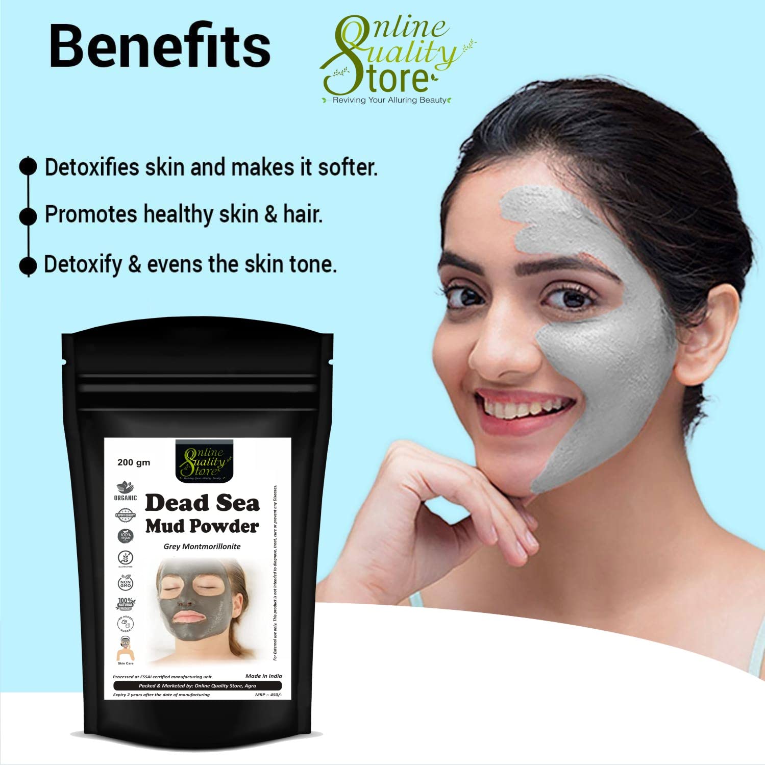 100% Natural Dead Sea Mud Powder Mask - 200g for Face, Body & Hair Care | Revitalizing & Exfoliating Treatment | Perfect for Spa Day, Acne Treatment & Skin Detox | USA Seller