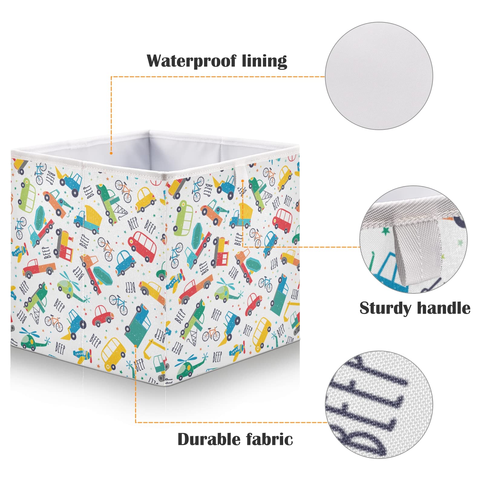 Foldable Collapsible Cartoon Vehicle Storage Bins - 11 x 11 Inch Organizer Boxes for Shelves, Closet, Pantry & Nursery | Space-Saving Home Organization Solution for Toys, Clothes & Household Items
